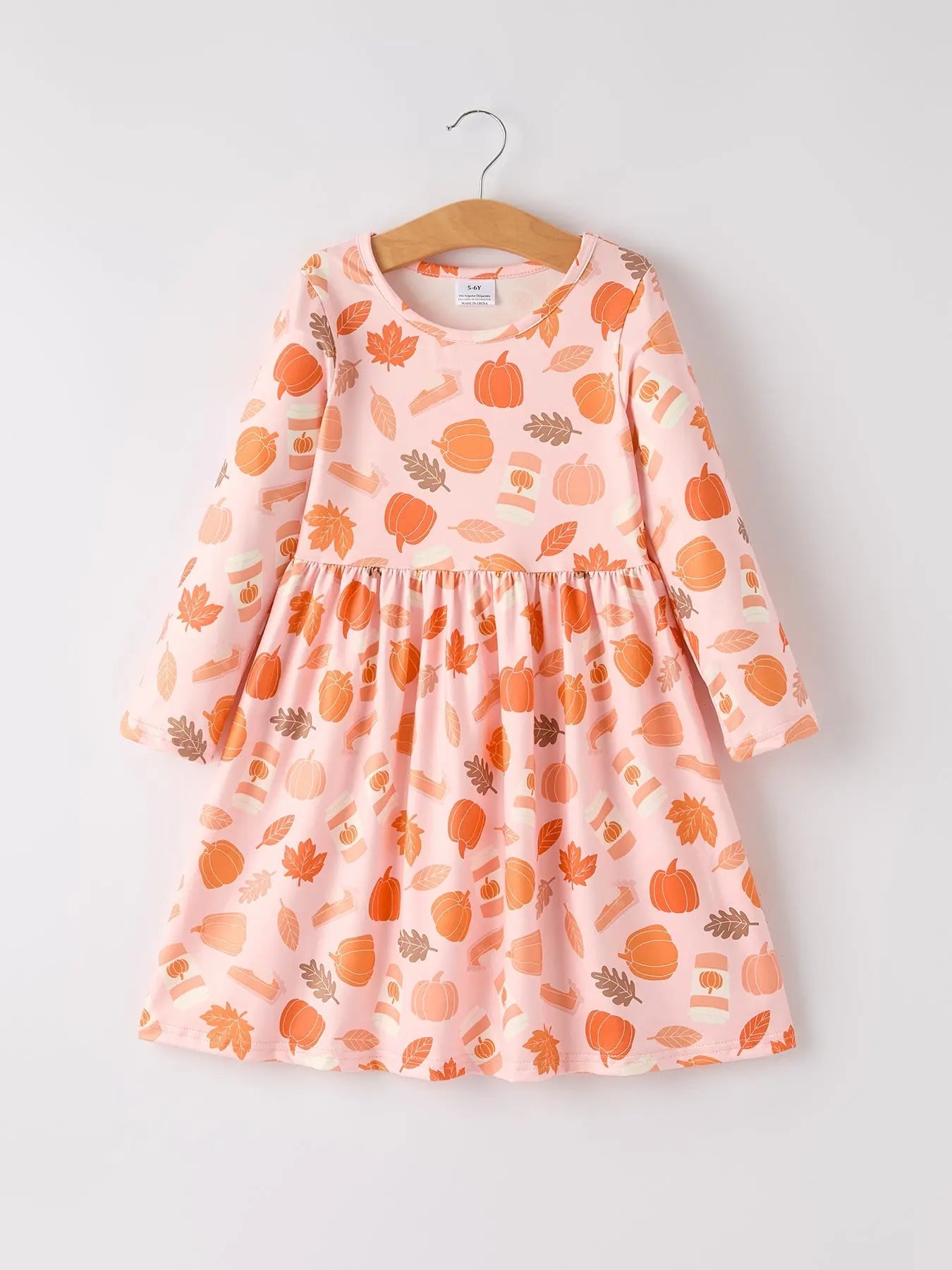 Fall Thanksgiving and Halloween Pumpkin Maple Leaf Drink Print Two Piece Dress Rylee Faith Designs