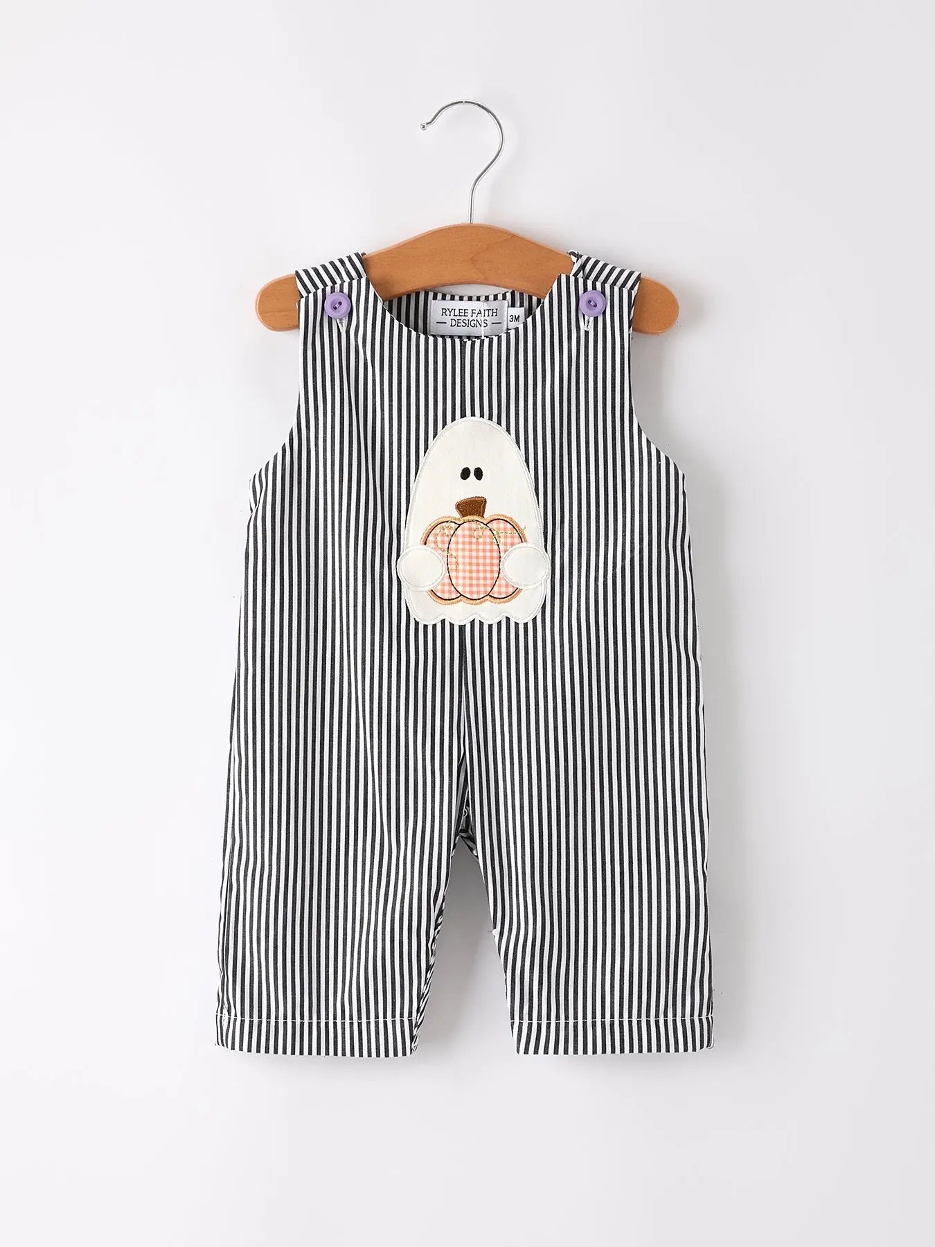 Rylee Faith Designs Cute Halloween Striped Ghost Embroidered Romper for Baby Boys - Apparel & Accessories > Clothing > Baby & Toddler Clothing > Baby One-Pieces Romper