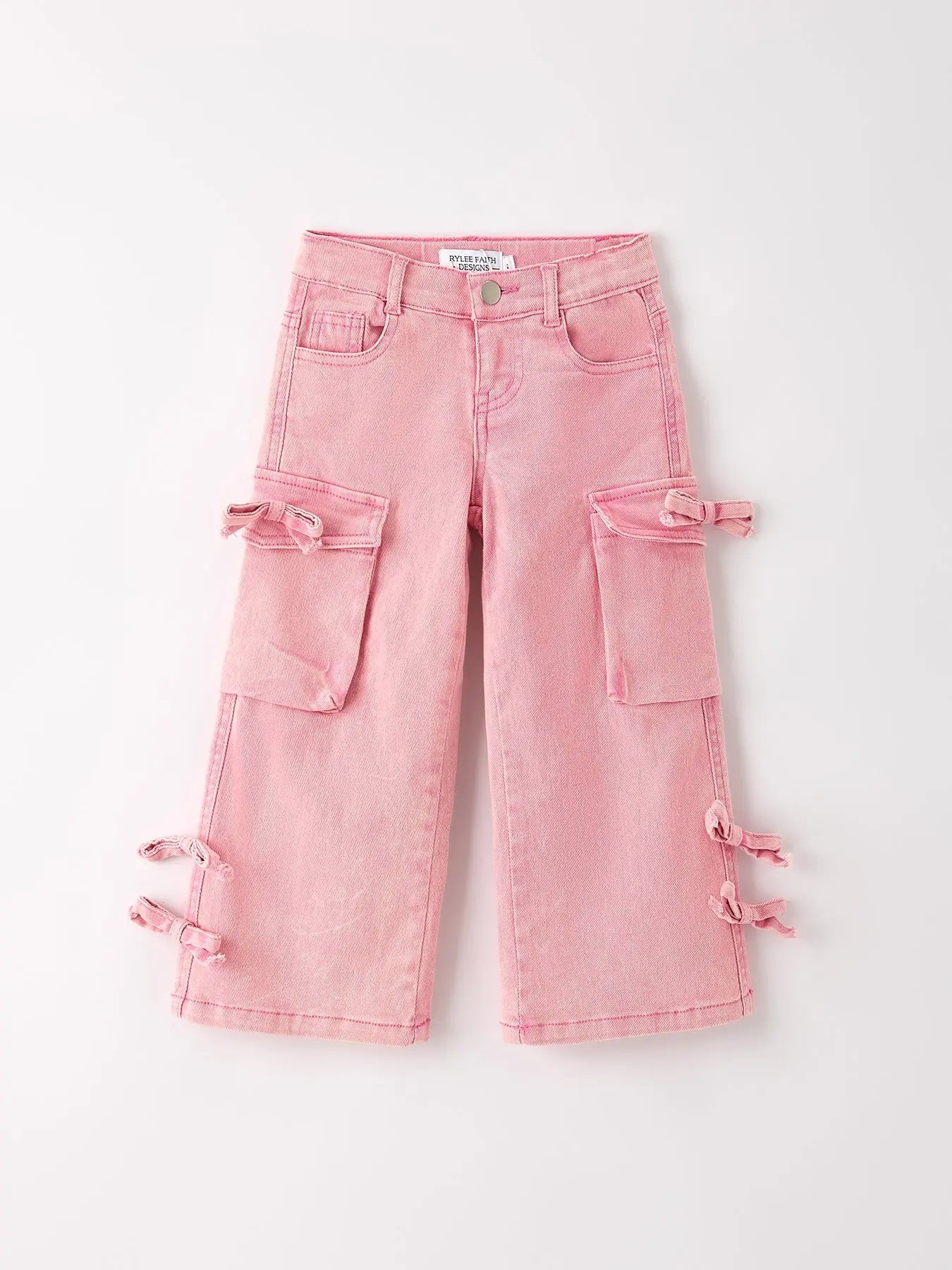 Pink Wide Leg Denim Pants With Pockets Rylee Faith Designs