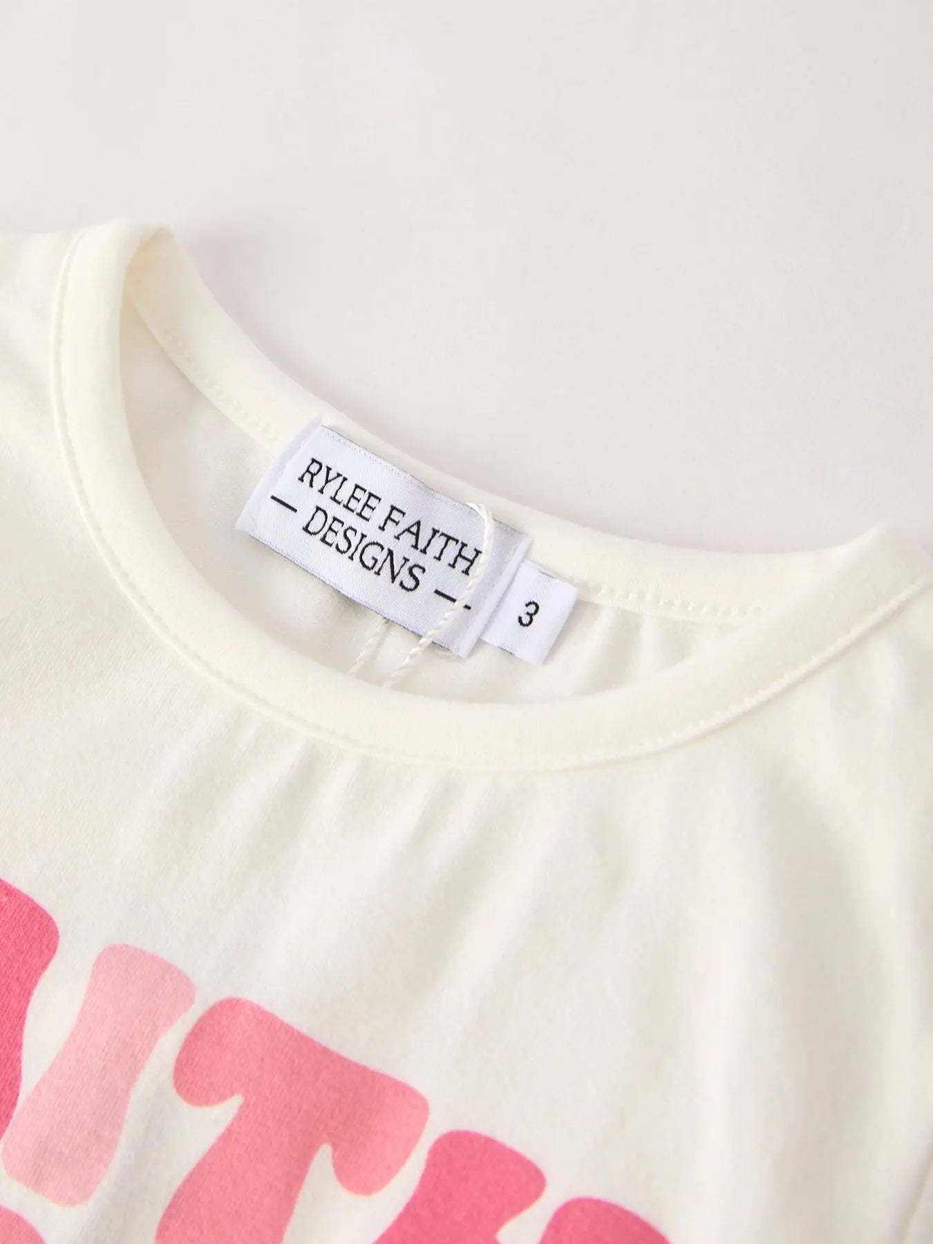 Girls Letter T-Shirt and Pink Bow Printed Denim Skirt Set Rylee Faith Designs