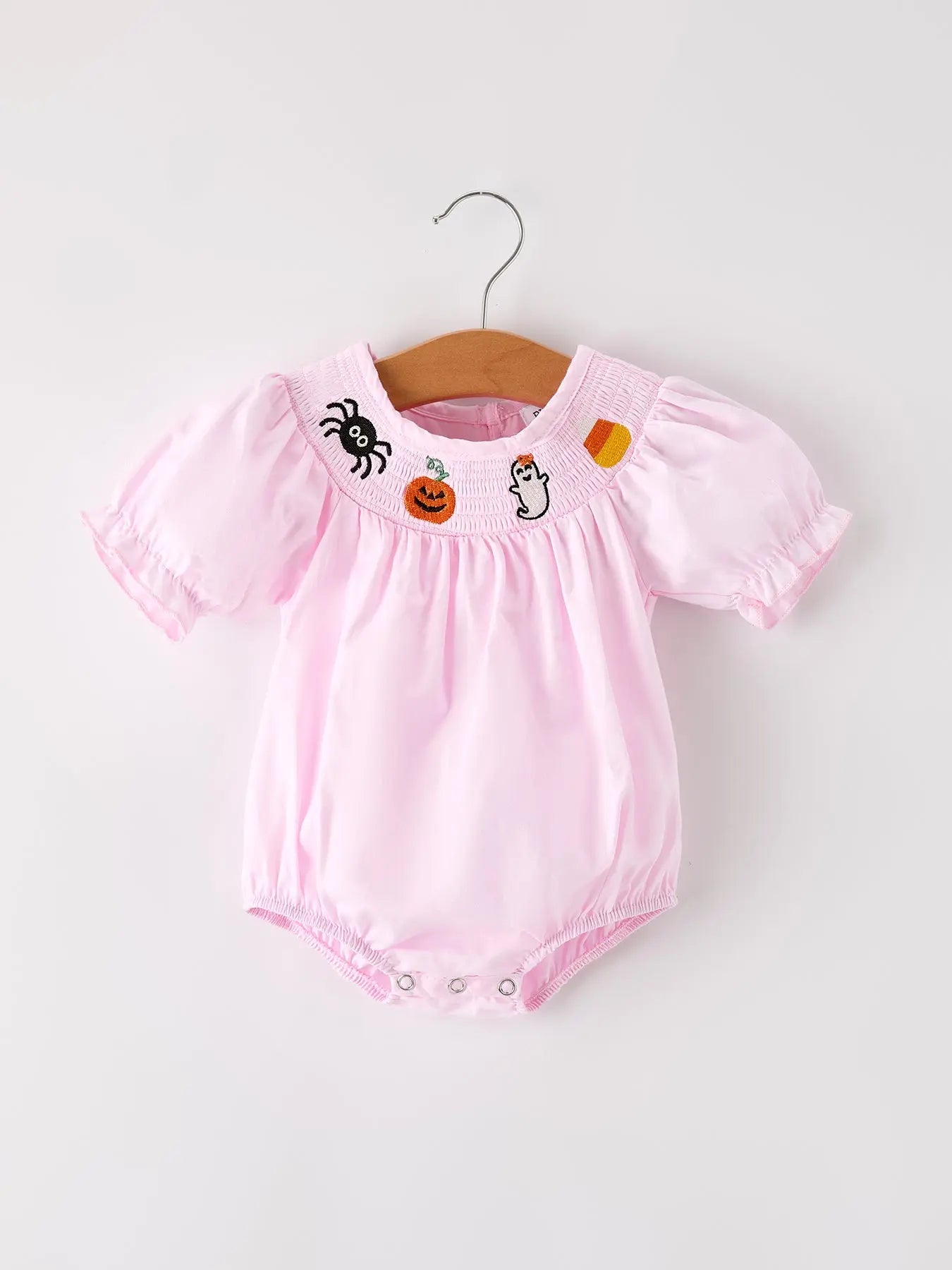 Fall Halloween Pink Spider Pumpkin Ghost Embroidery Baby Girl Romper Rylee Faith Designs