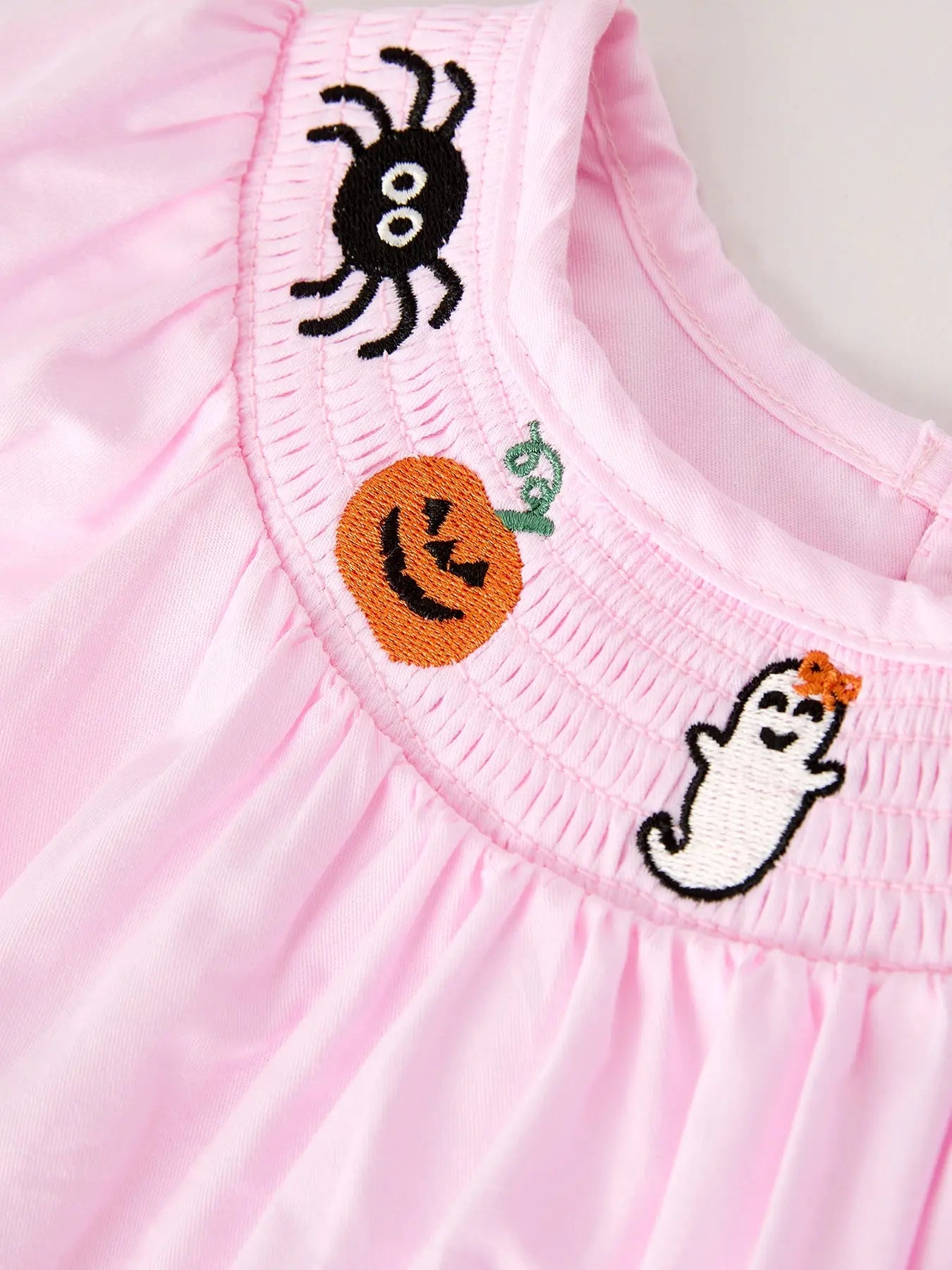 Fall Halloween Pink Spider Pumpkin Ghost Embroidery Baby Girl Romper Rylee Faith Designs