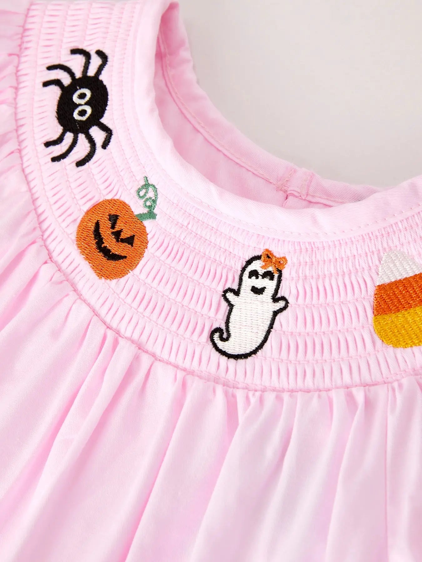 Fall Halloween Pink Spider Pumpkin Ghost Smock Embroidery Girl Dress Rylee Faith Designs