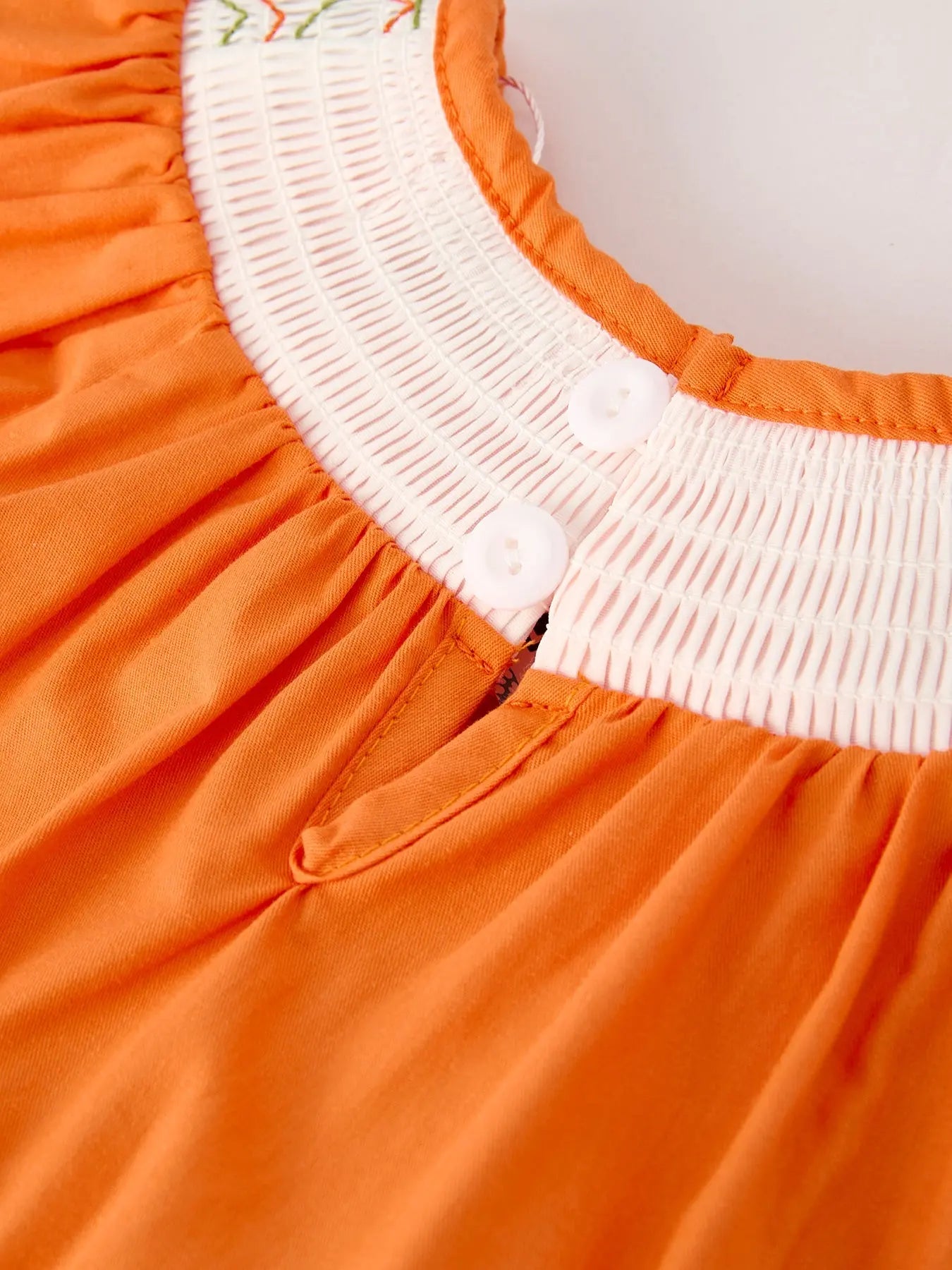 Fall Thanksgiving and Halloween Orange Pumpkin Smock Embroidery Lace Baby Girl Romper Rylee Faith Designs