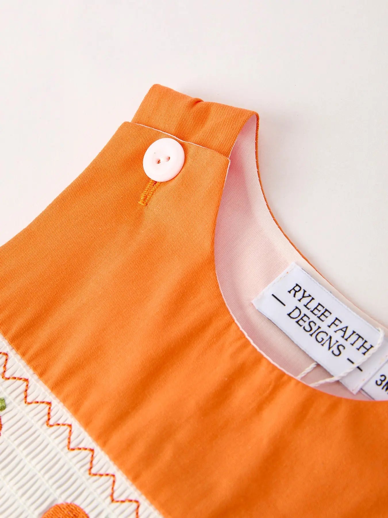 Fall Thanksgiving Halloween Orange Pumpkin Smock Embroidery Baby Boy Romper Rylee Faith Designs