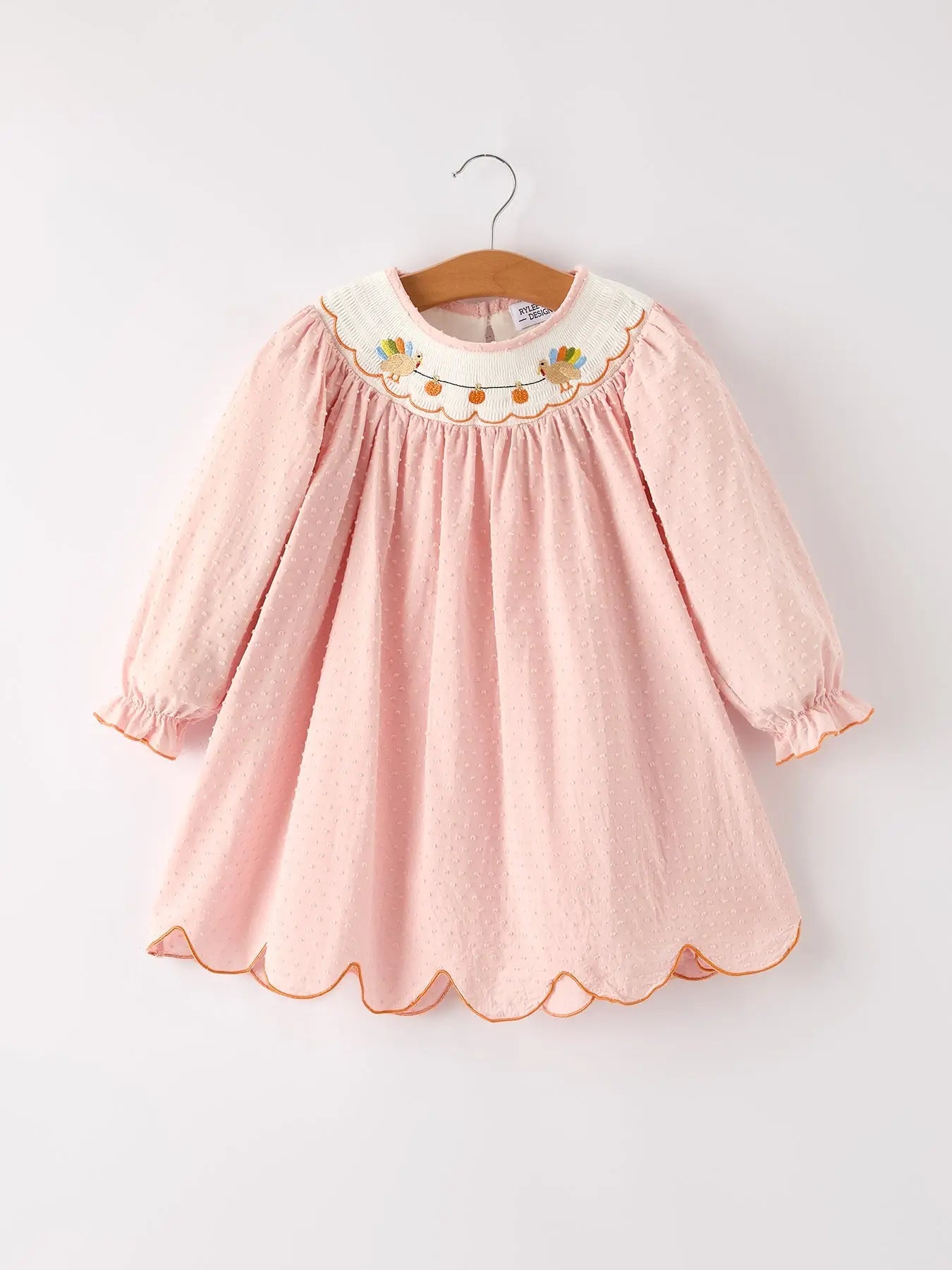 Fall Thanksgiving and Halloween Chicken Pumpkin Smock Embroidery Baby Girl Dress Rylee Faith Designs