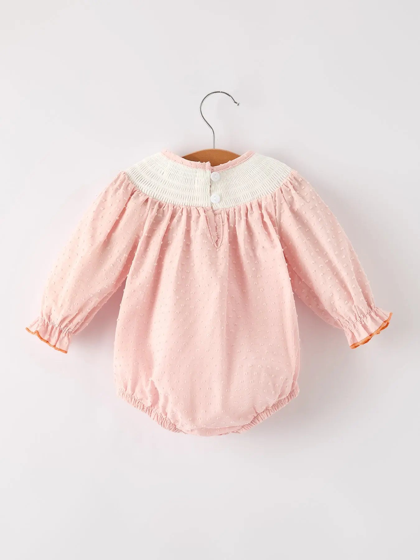 Fall Thanksgiving Halloween Chicken Pumpkin Smock Embroidery Baby Girl Romper Rylee Faith Designs