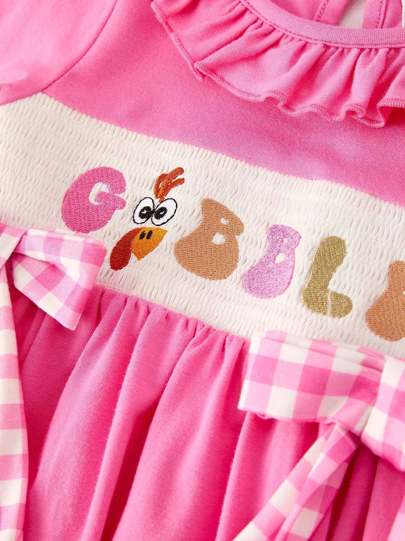 Fall Thanksgiving and Halloween Gobble Smock Embroidery Baby Girl Dress Rylee Faith Designs