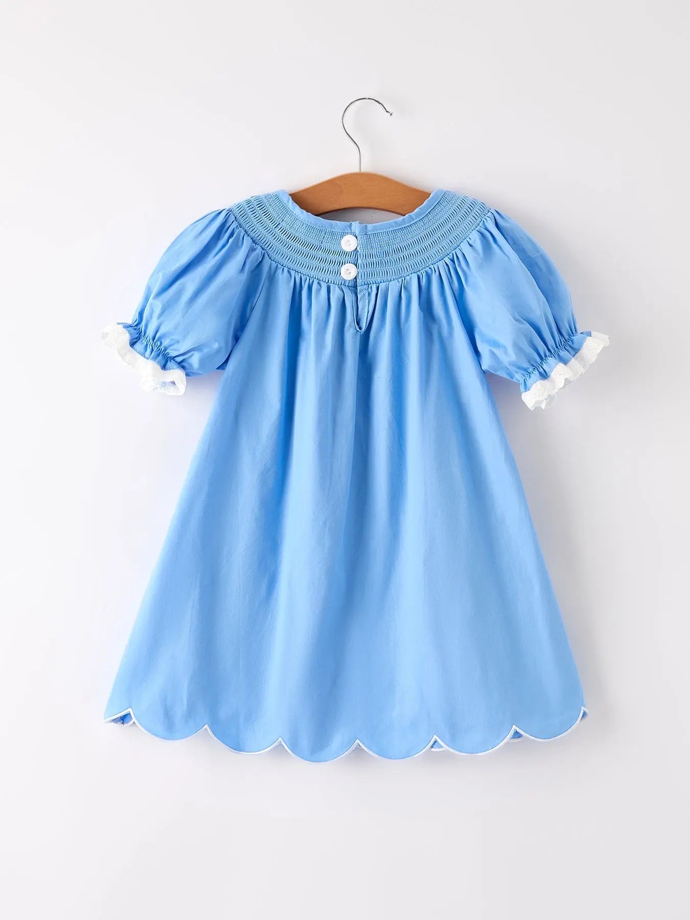 Blue Fall Thanksgiving and Halloween Pumpkin Smock Embroidery Lace Baby Girl Dress Rylee Faith Designs