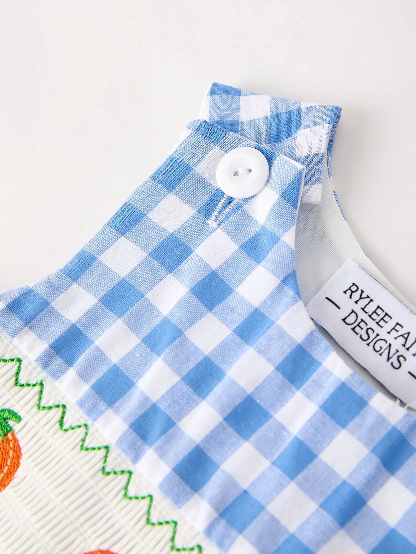 Fall Thanksgiving and Halloween Blue Pumpkin Smock Embroidery Baby Boy Romper Rylee Faith Designs