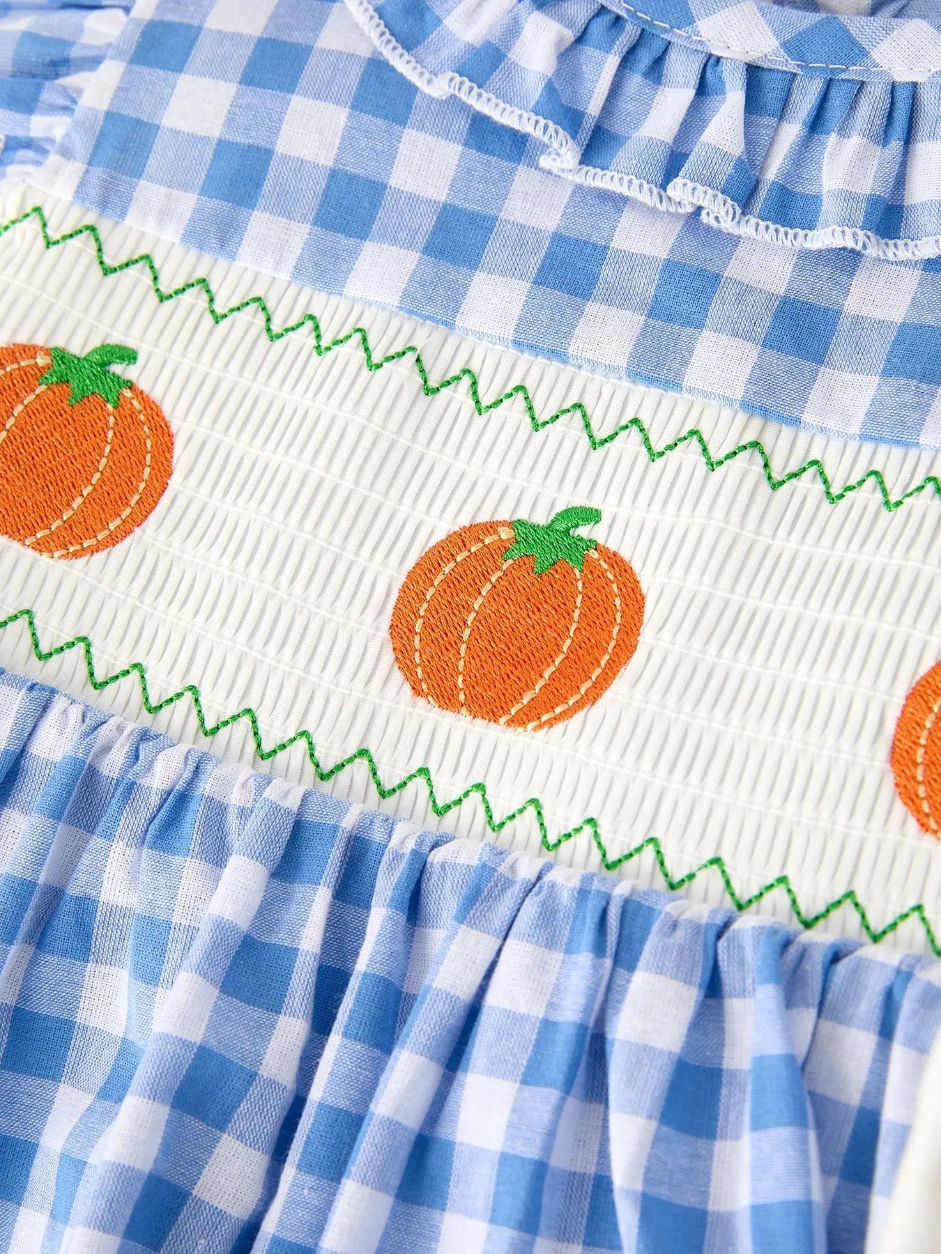 Fall Thanksgiving And Halloween Blue Pumpkin Smock Embroidery Baby Girl Dress Rylee Faith Designs
