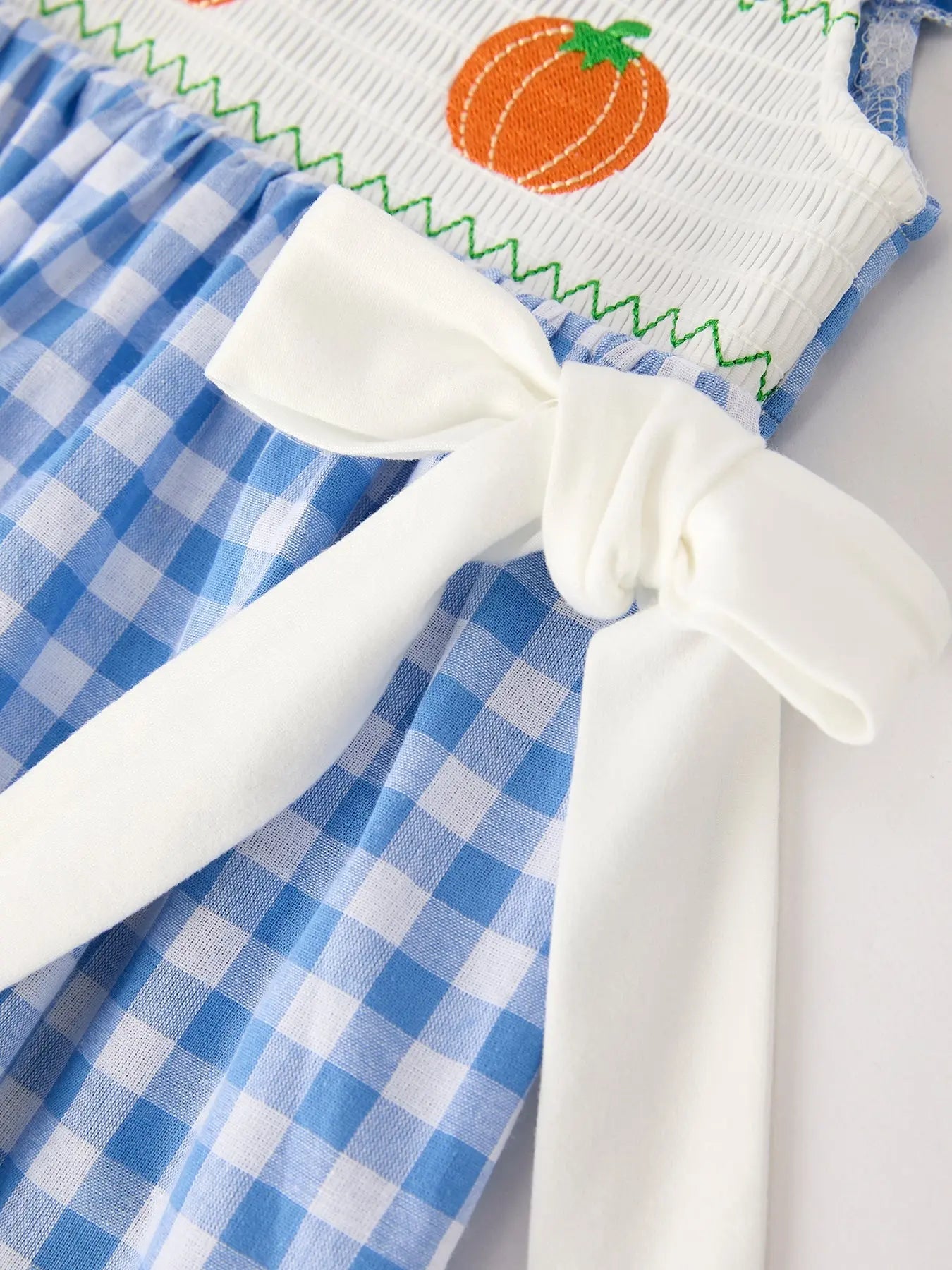 Fall Thanksgiving And Halloween Blue Pumpkin Smock Embroidery Baby Girl Dress Rylee Faith Designs