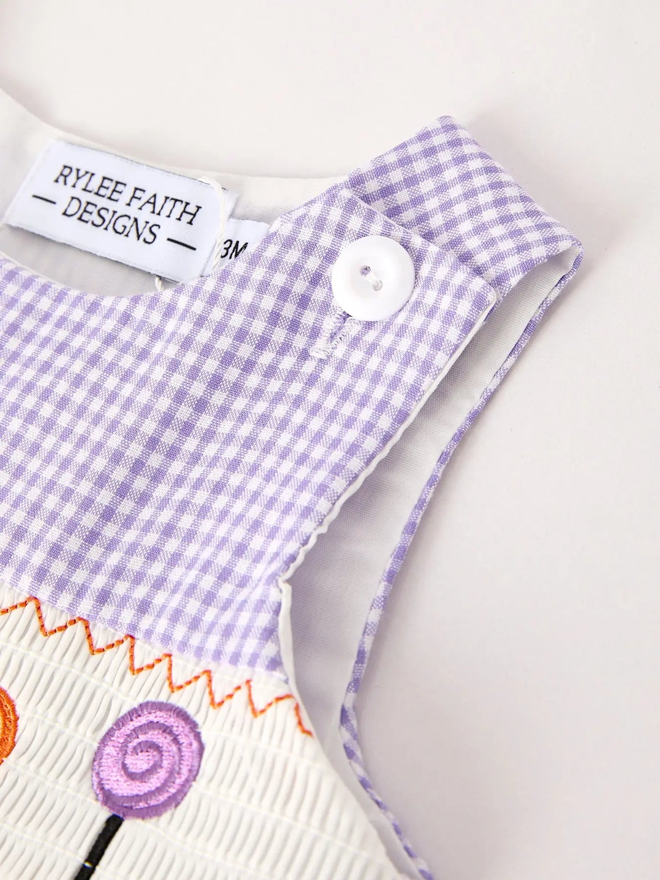 Fall Halloween Purple Balloon Pumpkin Cat Smock Embroidery Baby Boy Romper Rylee Faith Designs