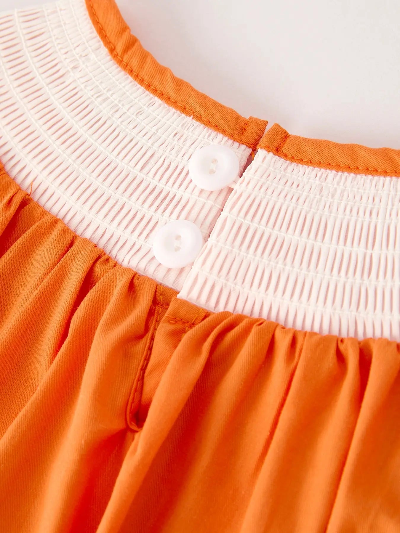 Fall Thanksgiving and Halloween Orange Pumpkin Smock Embroidery Lace Baby Girl Dress Rylee Faith Designs