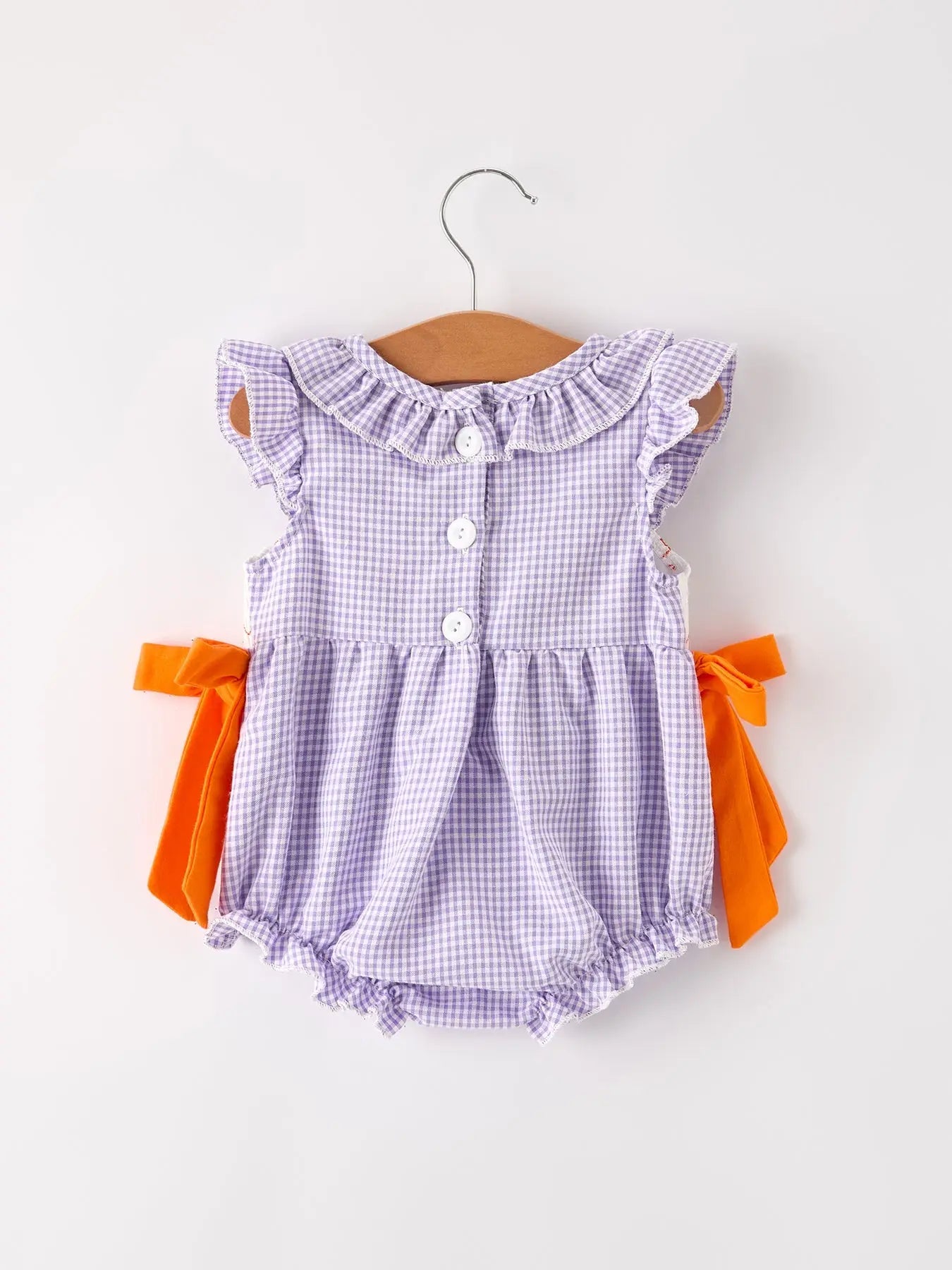 Fall Halloween Purple Balloon Pumpkin Cat Smock Embroidery Baby Girl Romper Rylee Faith Designs