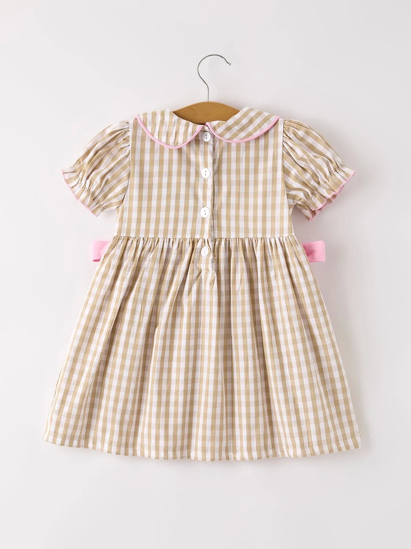 Fall Thanksgiving Baby Girls Dress with Plaid Pattern Chick Embroidery Smocking and Bow Rylee Faith Designs