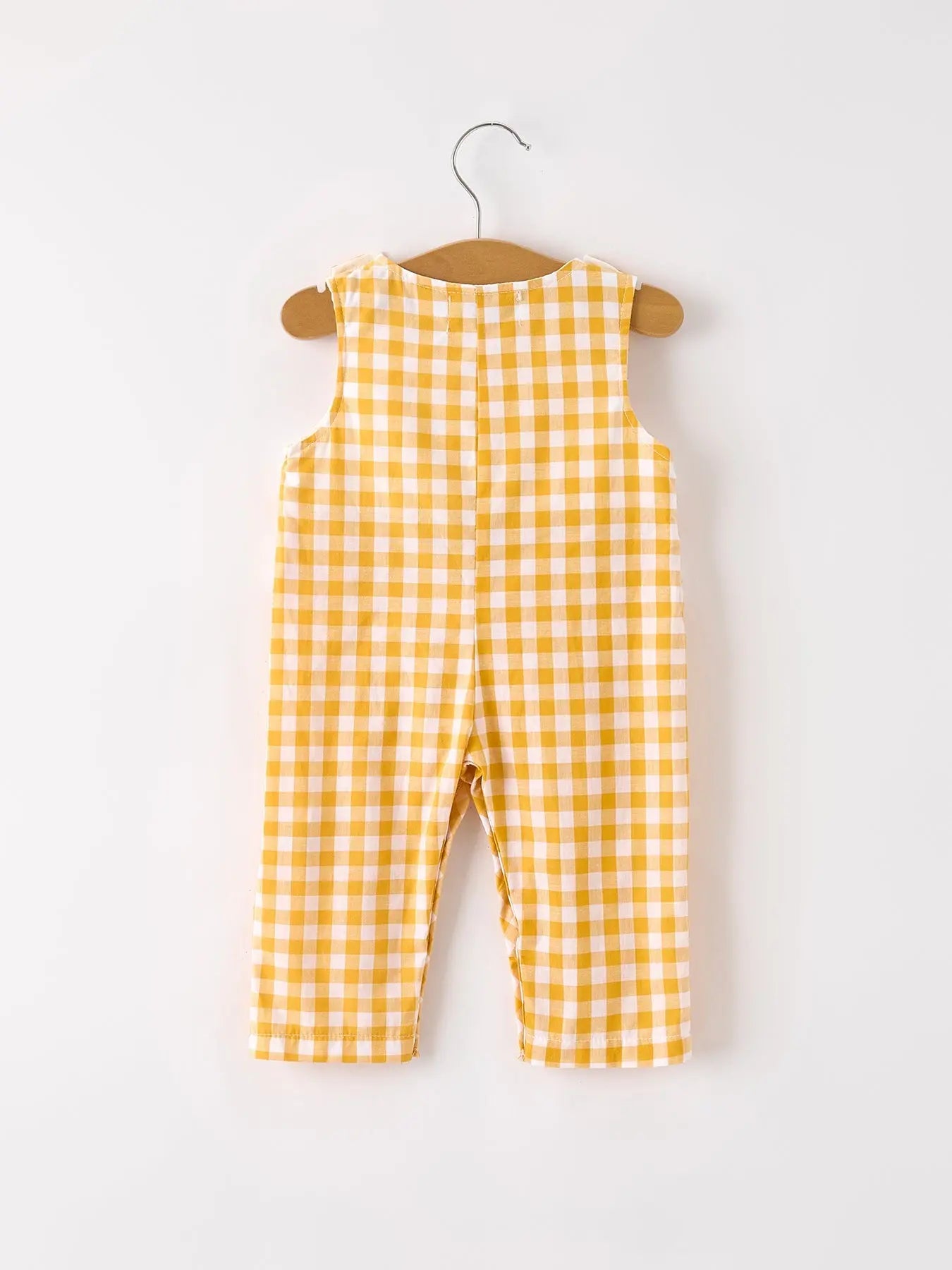 Autumn Thanksgiving Yellow Plaid Turkey Pumpkin Embroidery Smock Boys Romper Rylee Faith Designs