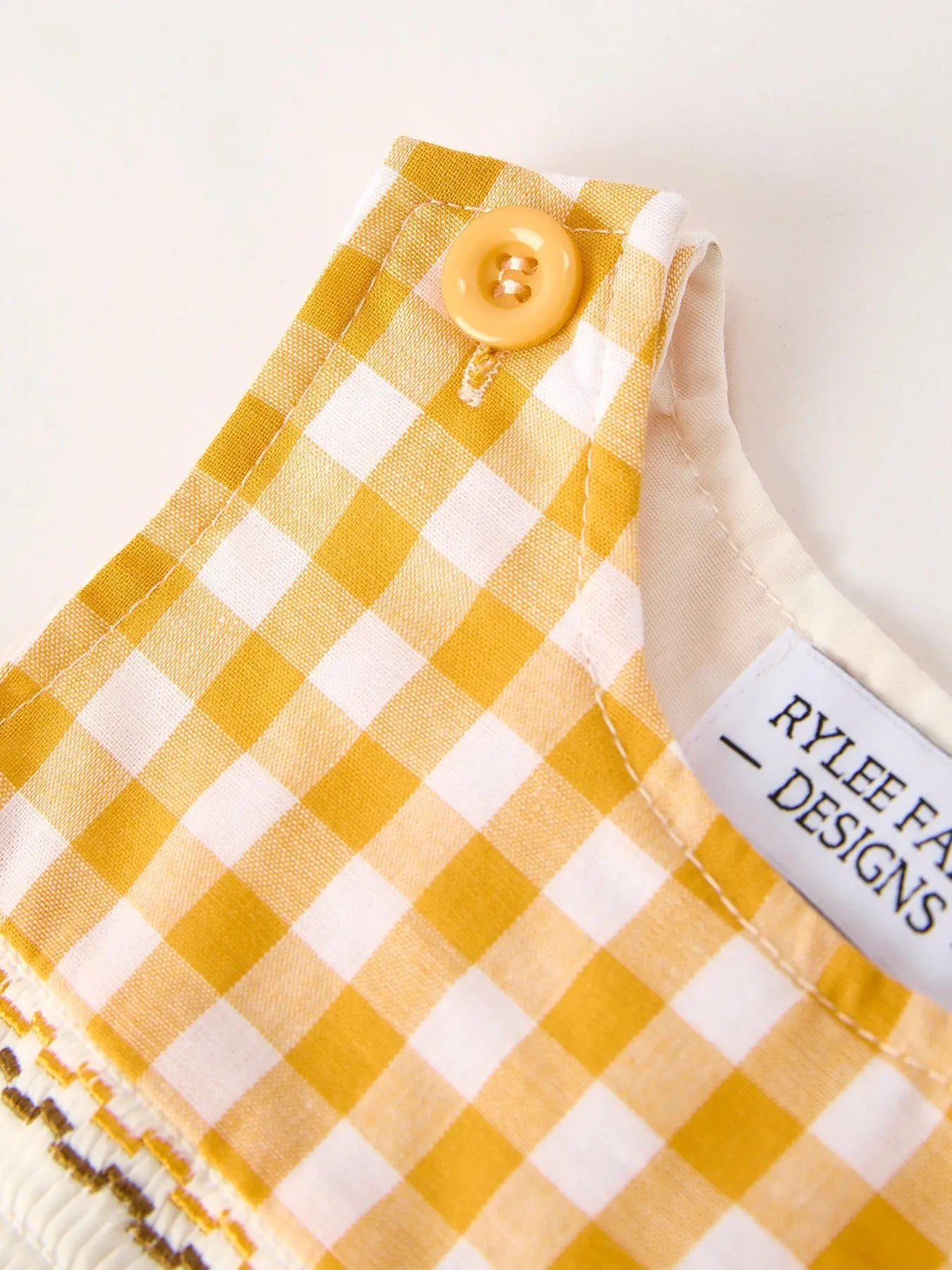 Autumn Thanksgiving Yellow Plaid Turkey Pumpkin Embroidery Smock Boys Romper Rylee Faith Designs