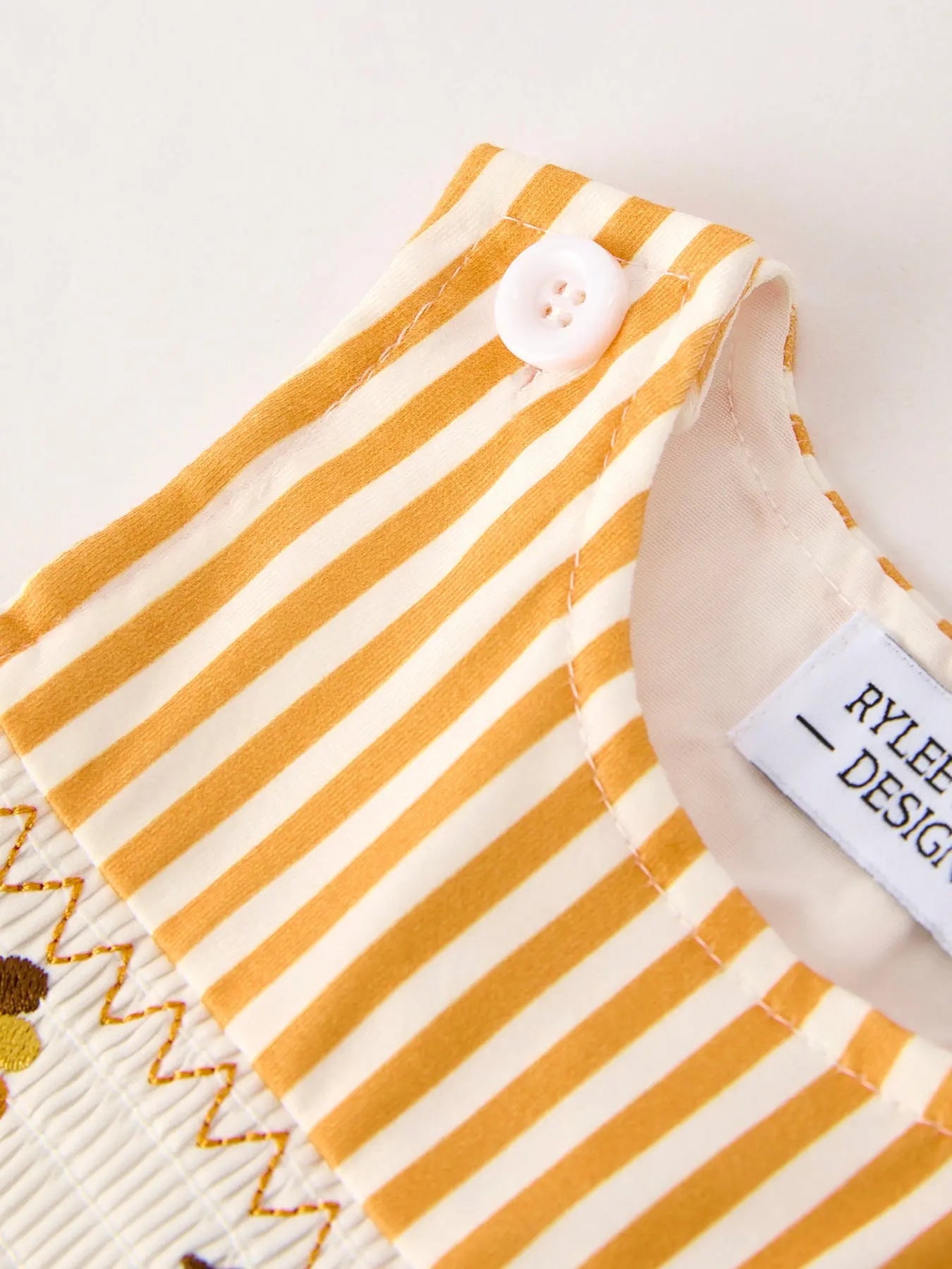 Fall Thanksgiving Chicken Smock Embroidered Orange Stripes Boys Romper Rylee Faith Designs