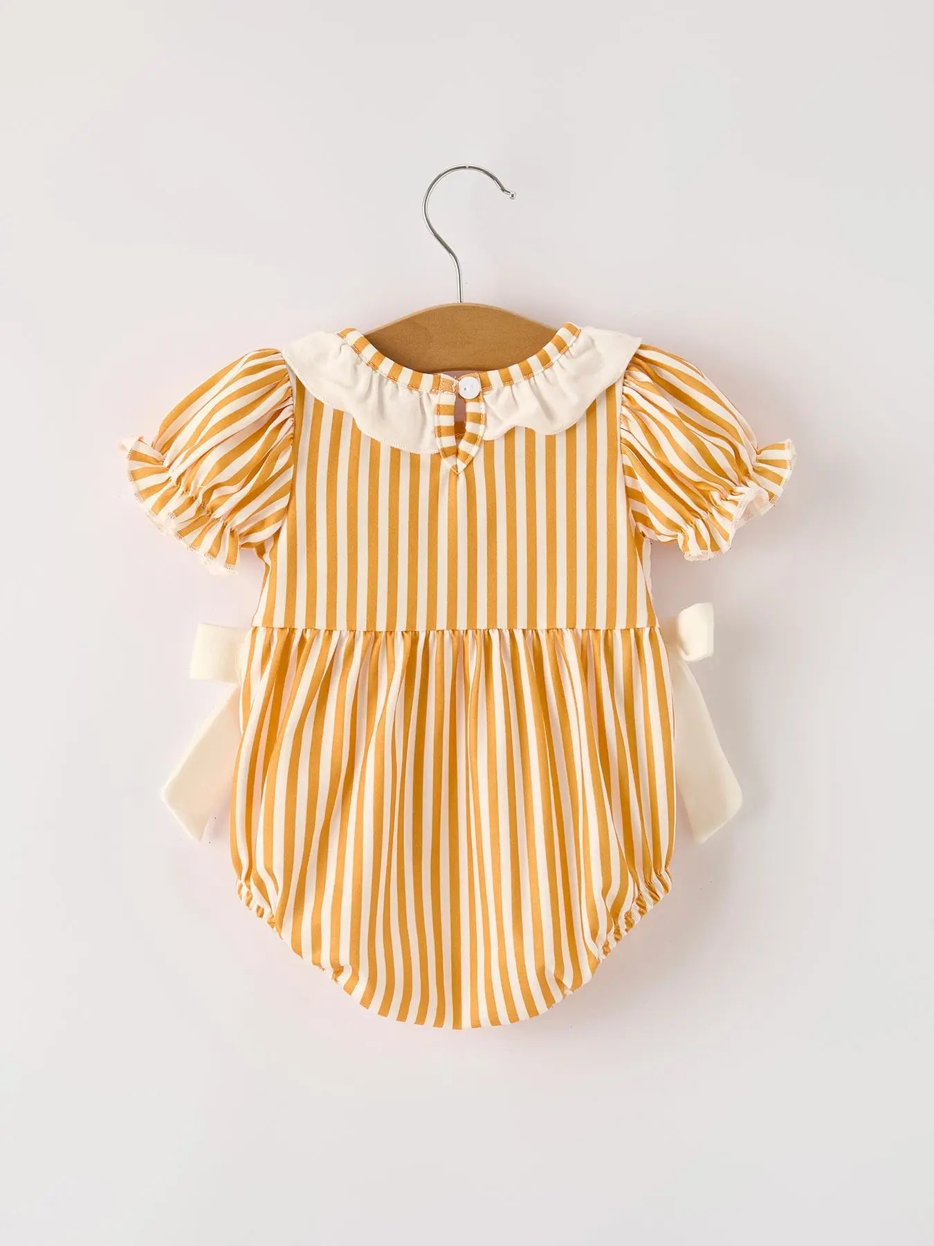 Fall Thanksgiving Chicken Smock Embroidered Orange Stripes Baby Girl Romper Rylee Faith Designs