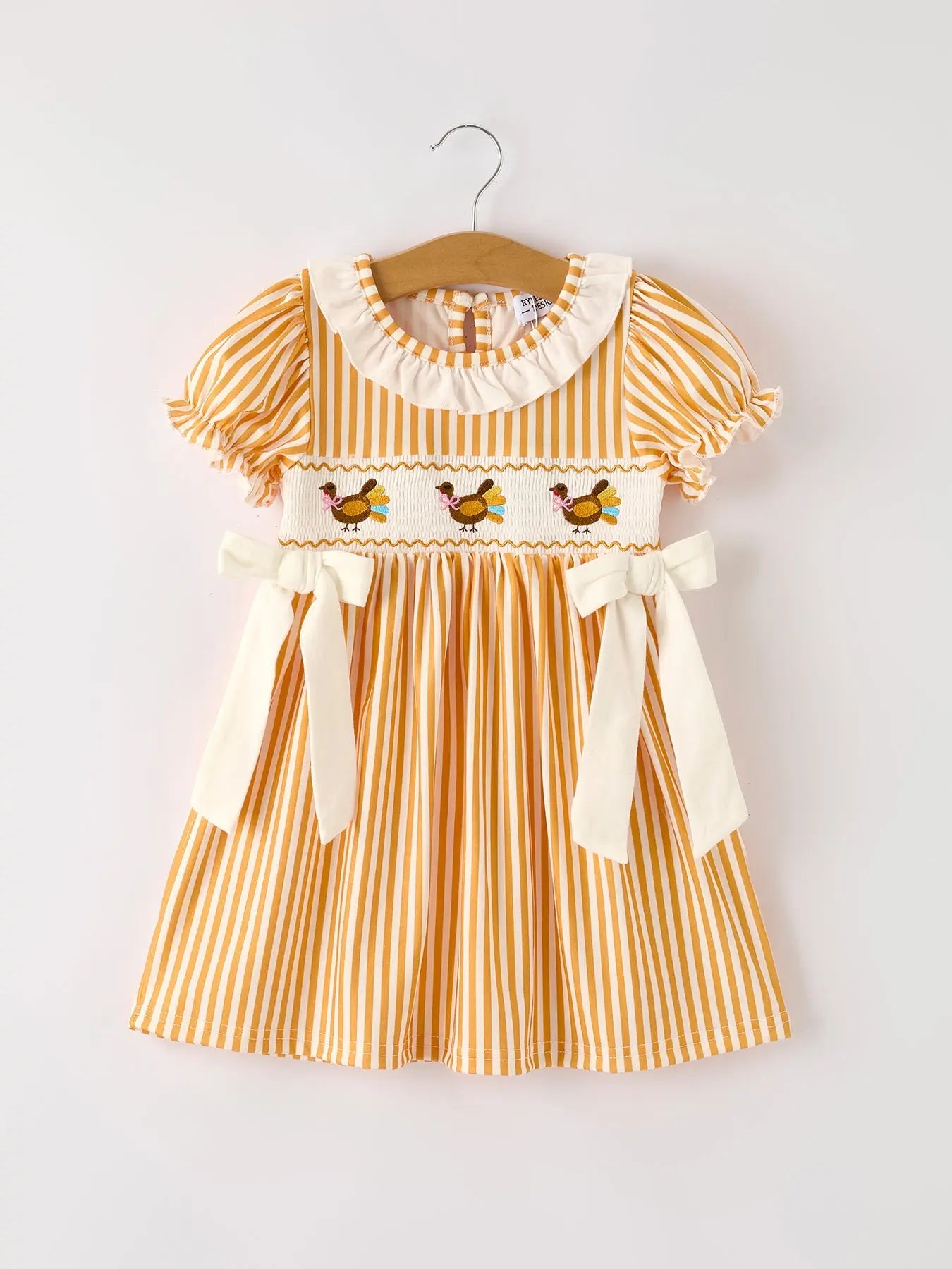 Fall Thanksgiving Orange Pumpkin Smock Embroidery Baby Girl Dress Rylee Faith Designs