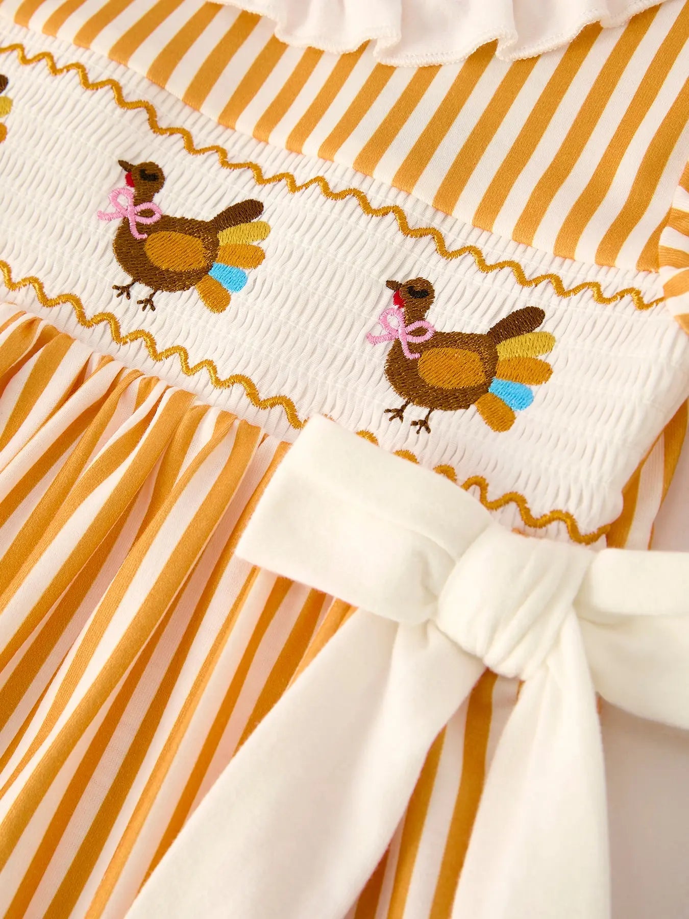 Fall Thanksgiving Orange Pumpkin Smock Embroidery Baby Girl Dress Rylee Faith Designs