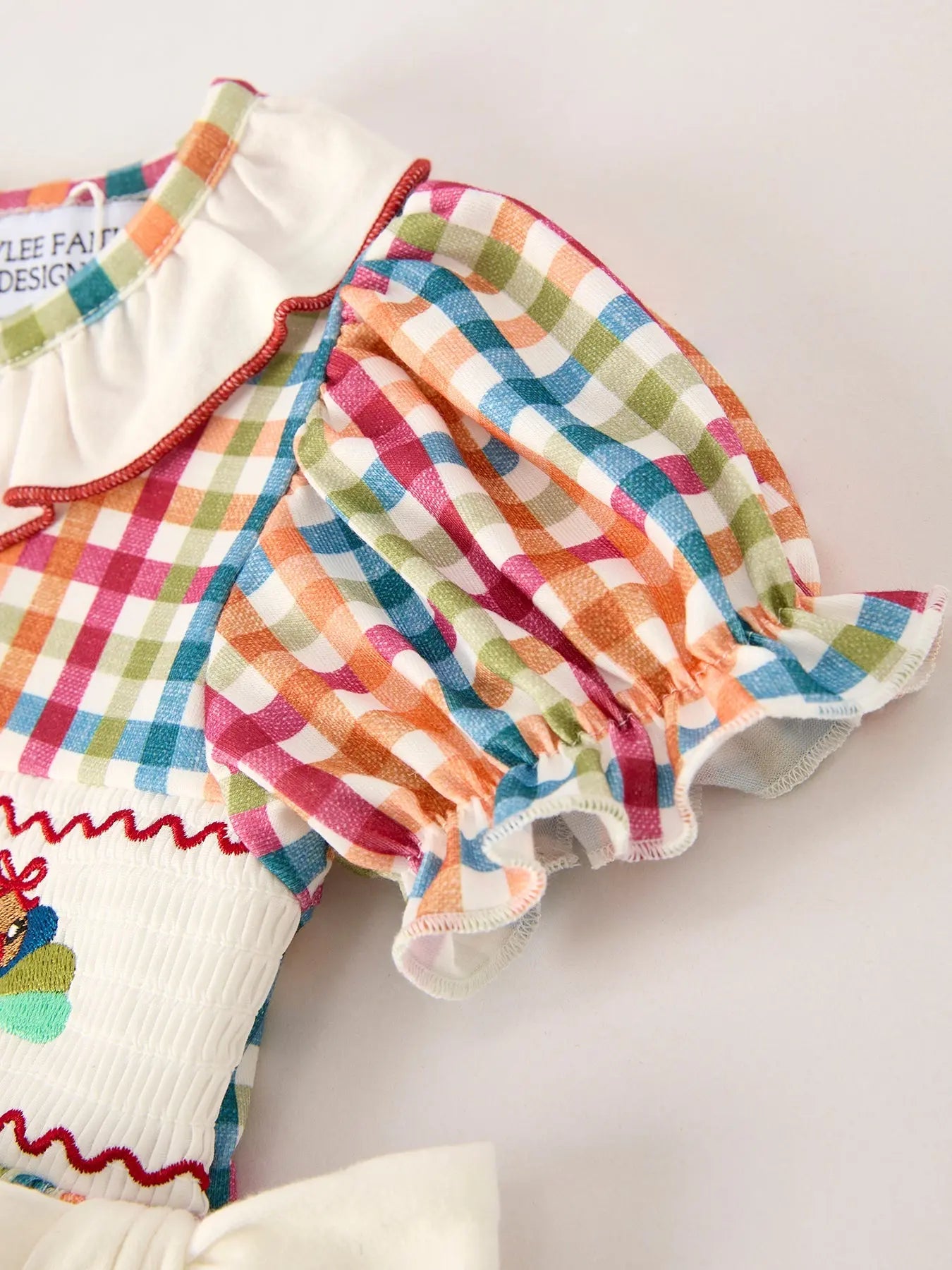 Fall Thanksgiving Color Plaid Chick Embroidery Smocking Girls Dress Rylee Faith Designs