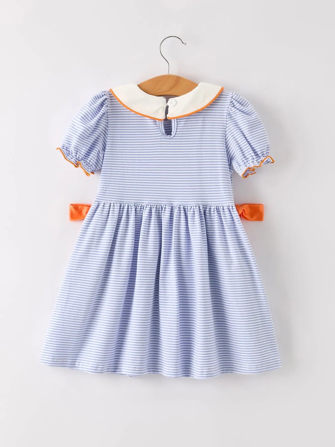 Fall Thanksgiving Halloween Lapel Stripe Pumpkin Applique Bow Girls Dress Rylee Faith Designs