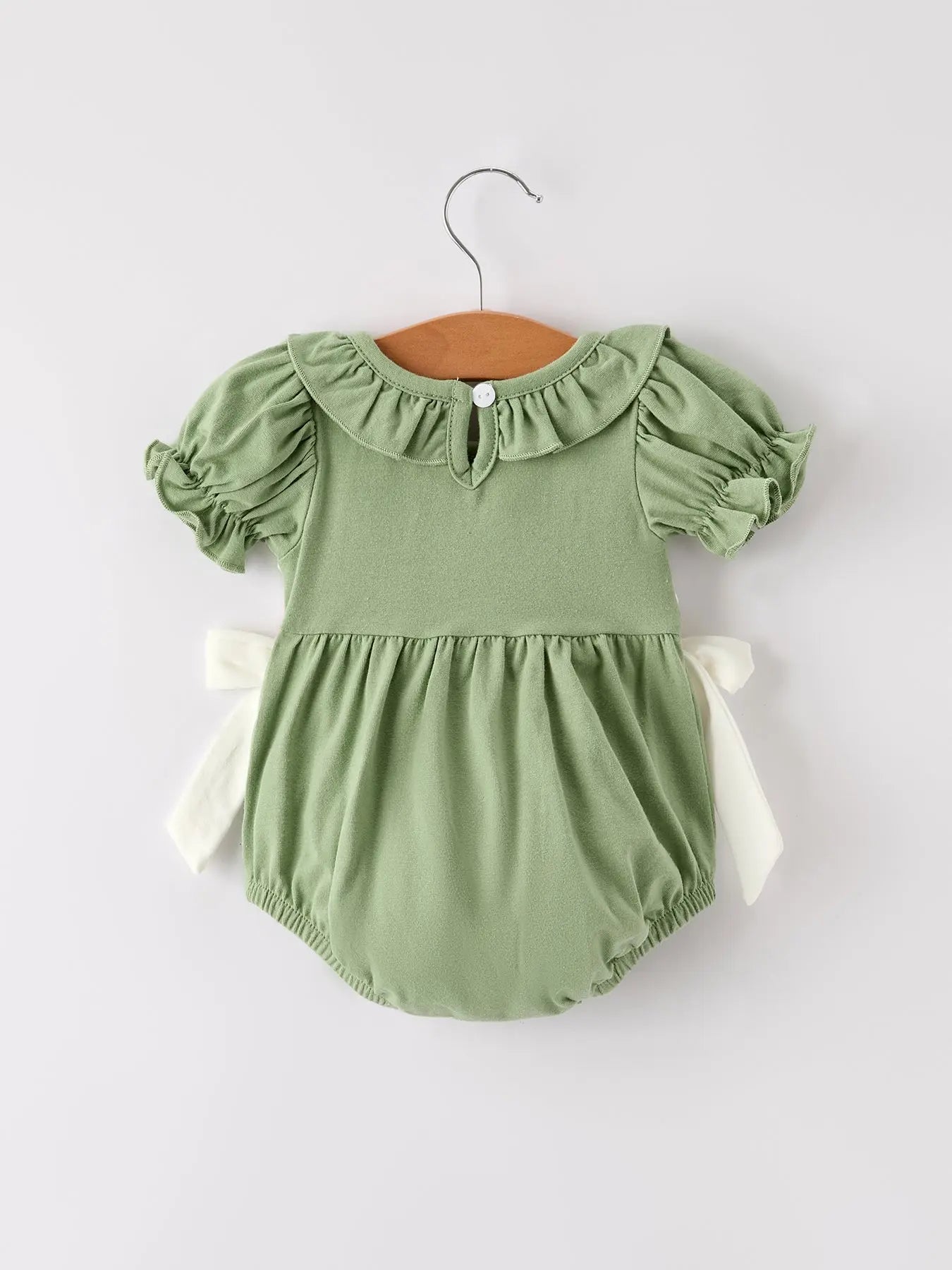 Fall Thanksgiving Chicken Smock Embroidered Green Baby Girl Romper Rylee Faith Designs