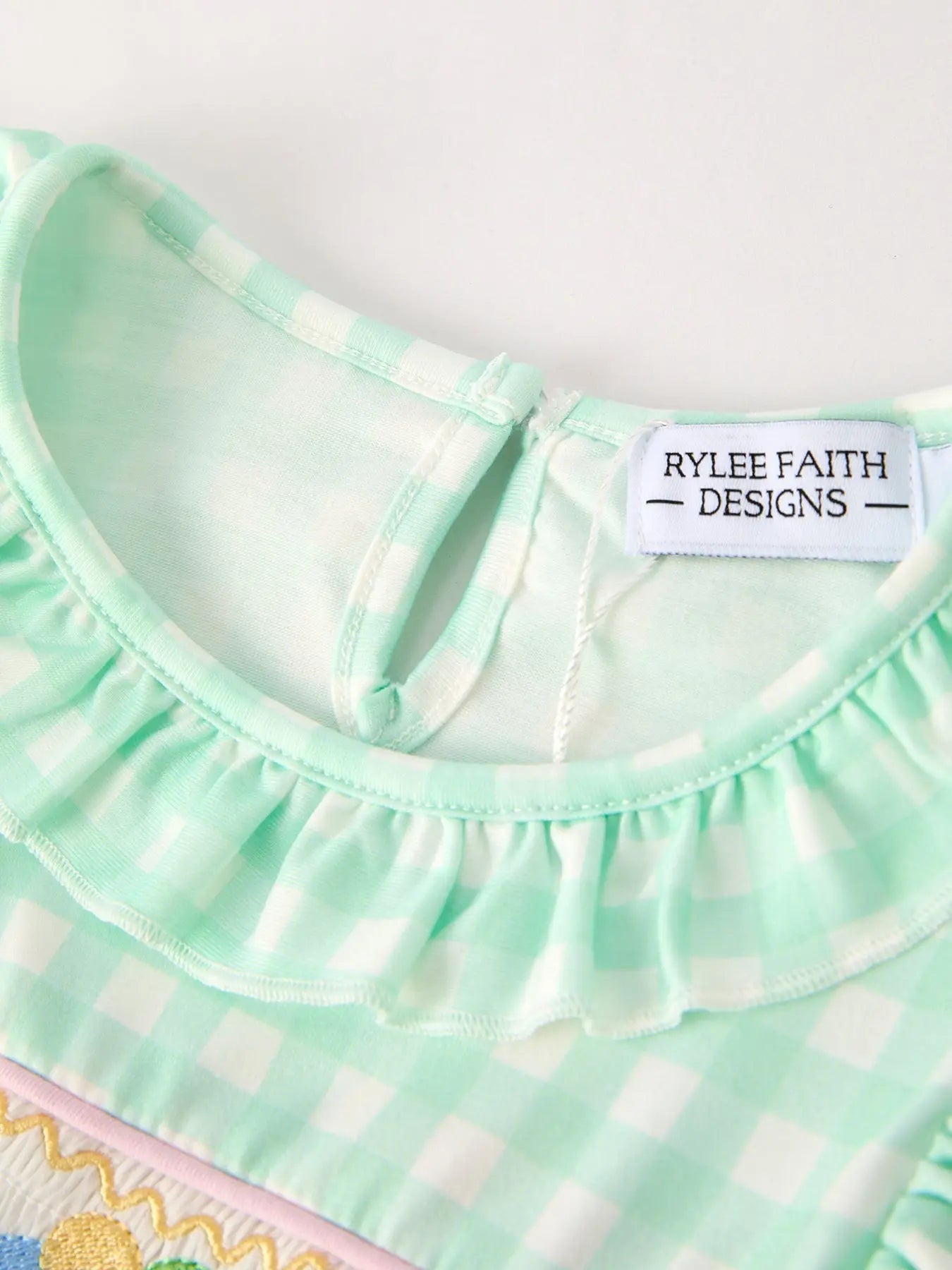 Fall Thanksgiving Green Chicken Smock Embroidered Plaid Girls Dress Rylee Faith Designs