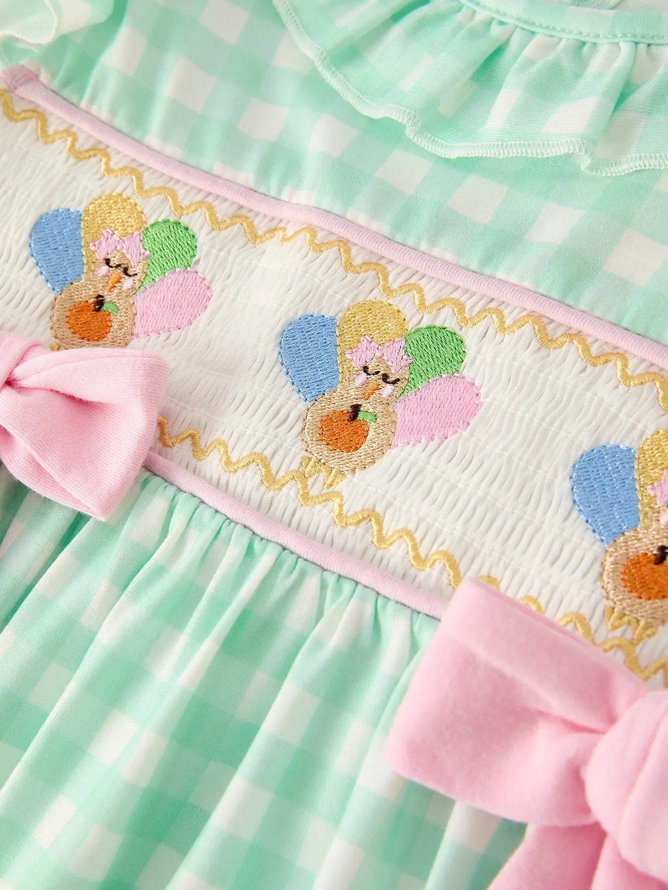Fall Thanksgiving Green Chicken Smock Embroidered Plaid Girls Dress Rylee Faith Designs