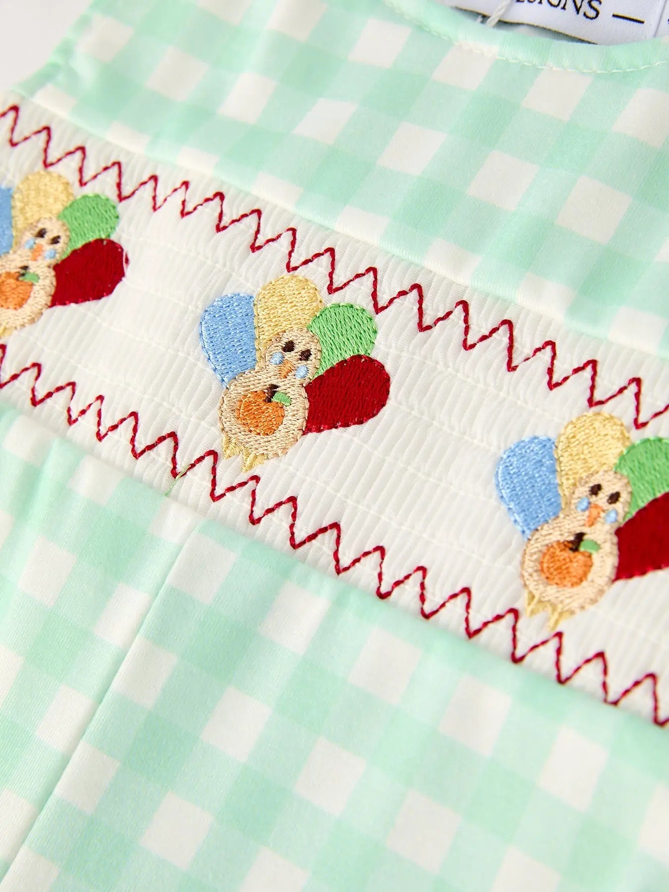 Fall Thanksgiving Green Chicken Smock Embroidered Plaid Baby Boys Romper Rylee Faith Designs