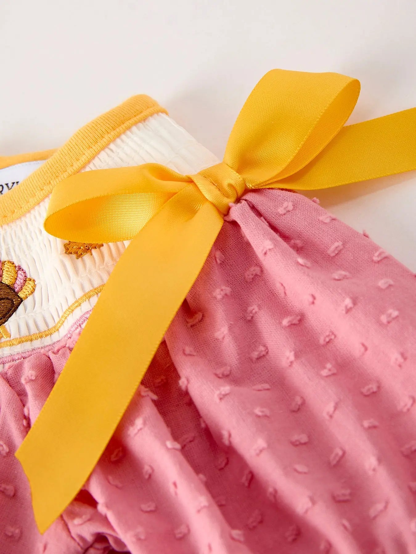 Fall Thanksgiving Turkey Leaf Embroidery Smocking Bow Baby Girls Romper Rylee Faith Designs