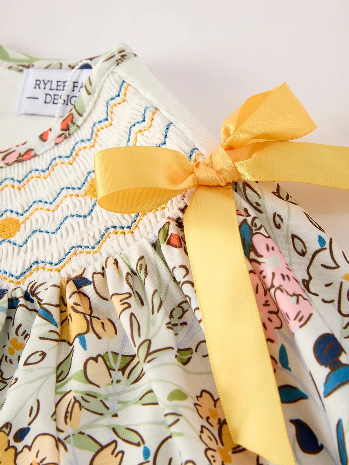 Fall Embroidery Smocking Bow Floral Leaf Baby Girls Dress Rylee Faith Designs