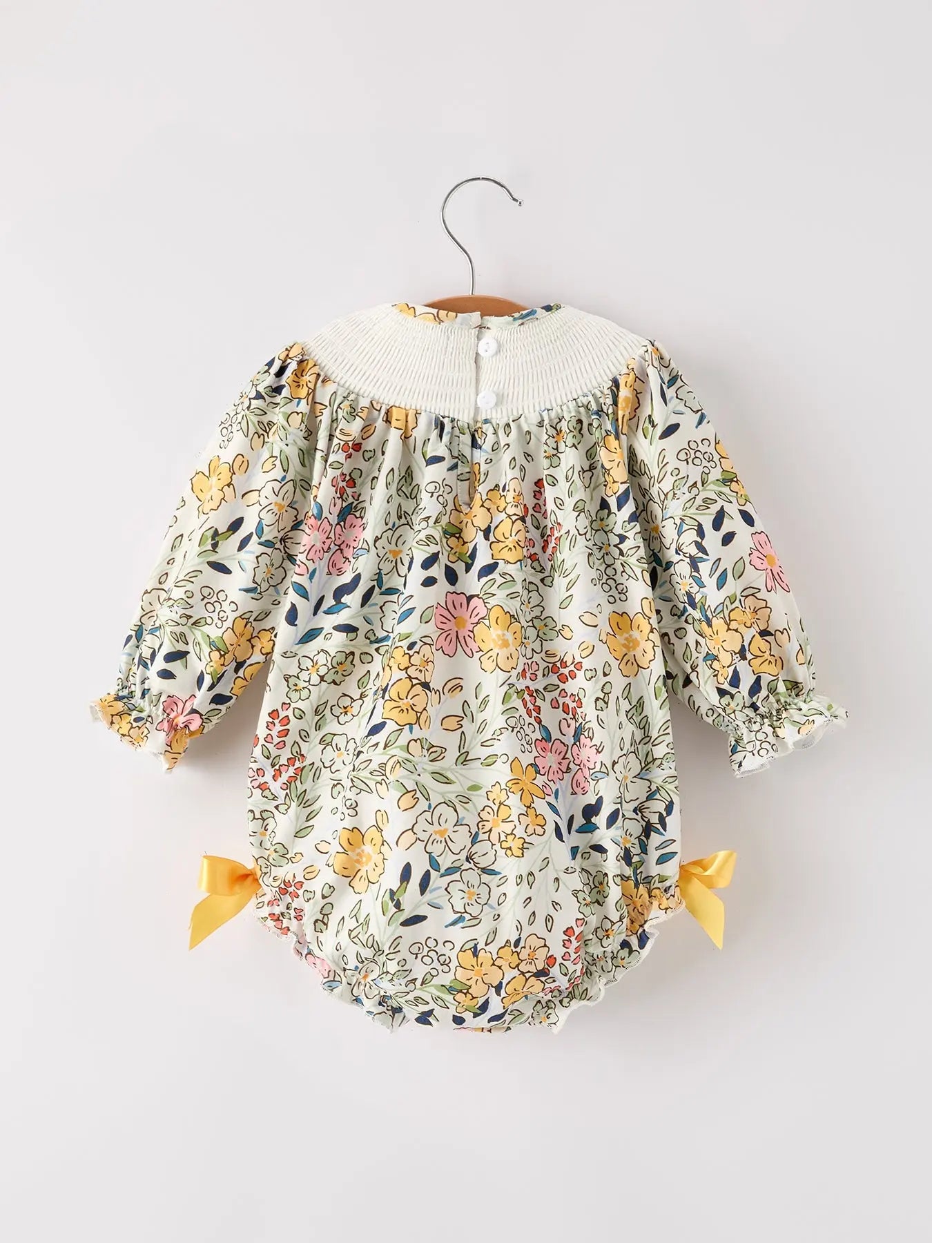 Fall Embroidery Smocking Bow Floral Leaf Baby Girls Romper Rylee Faith Designs
