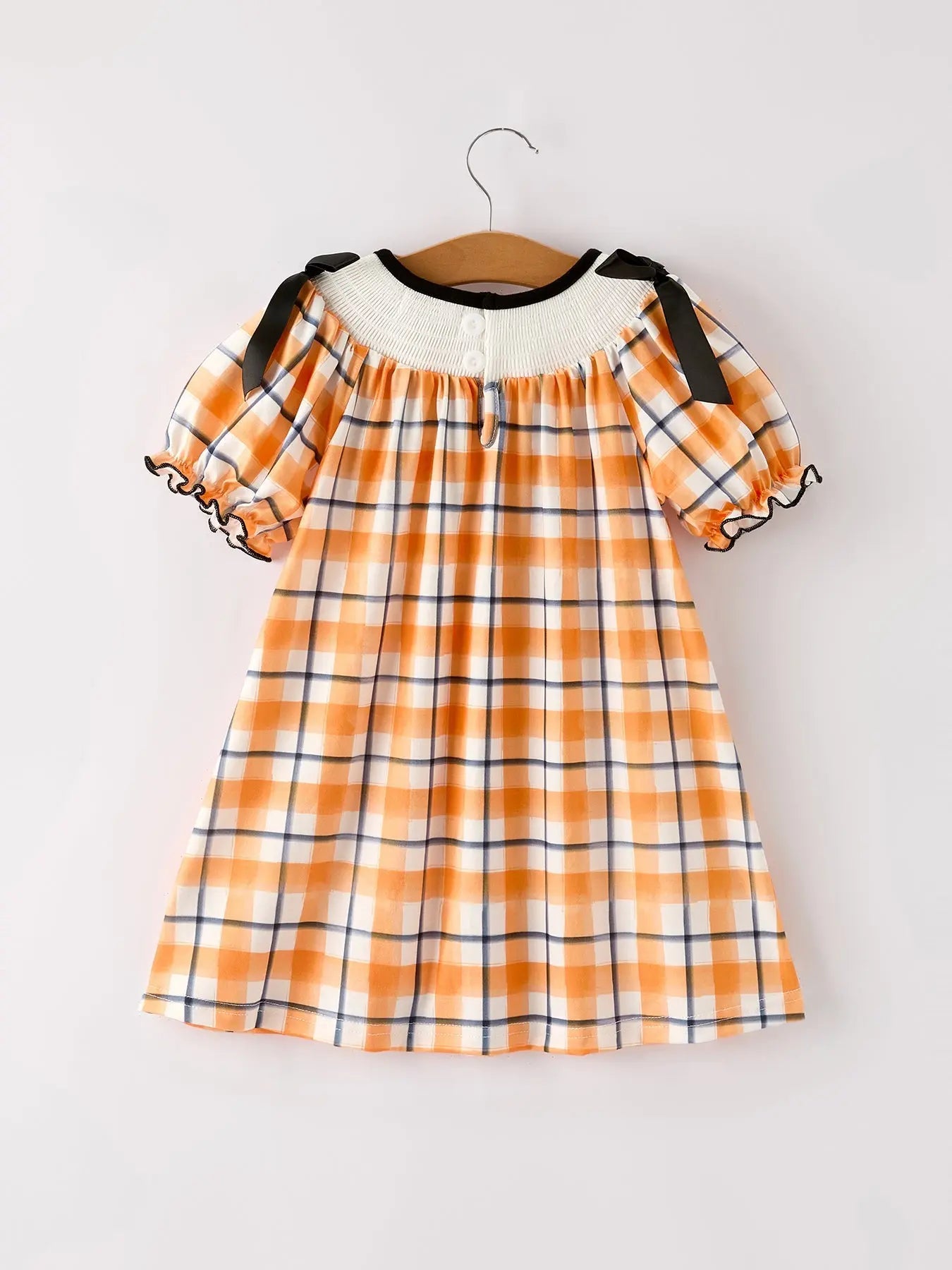 Fall Halloween Orange Embroidery Smocking Girls Dress Rylee Faith Designs