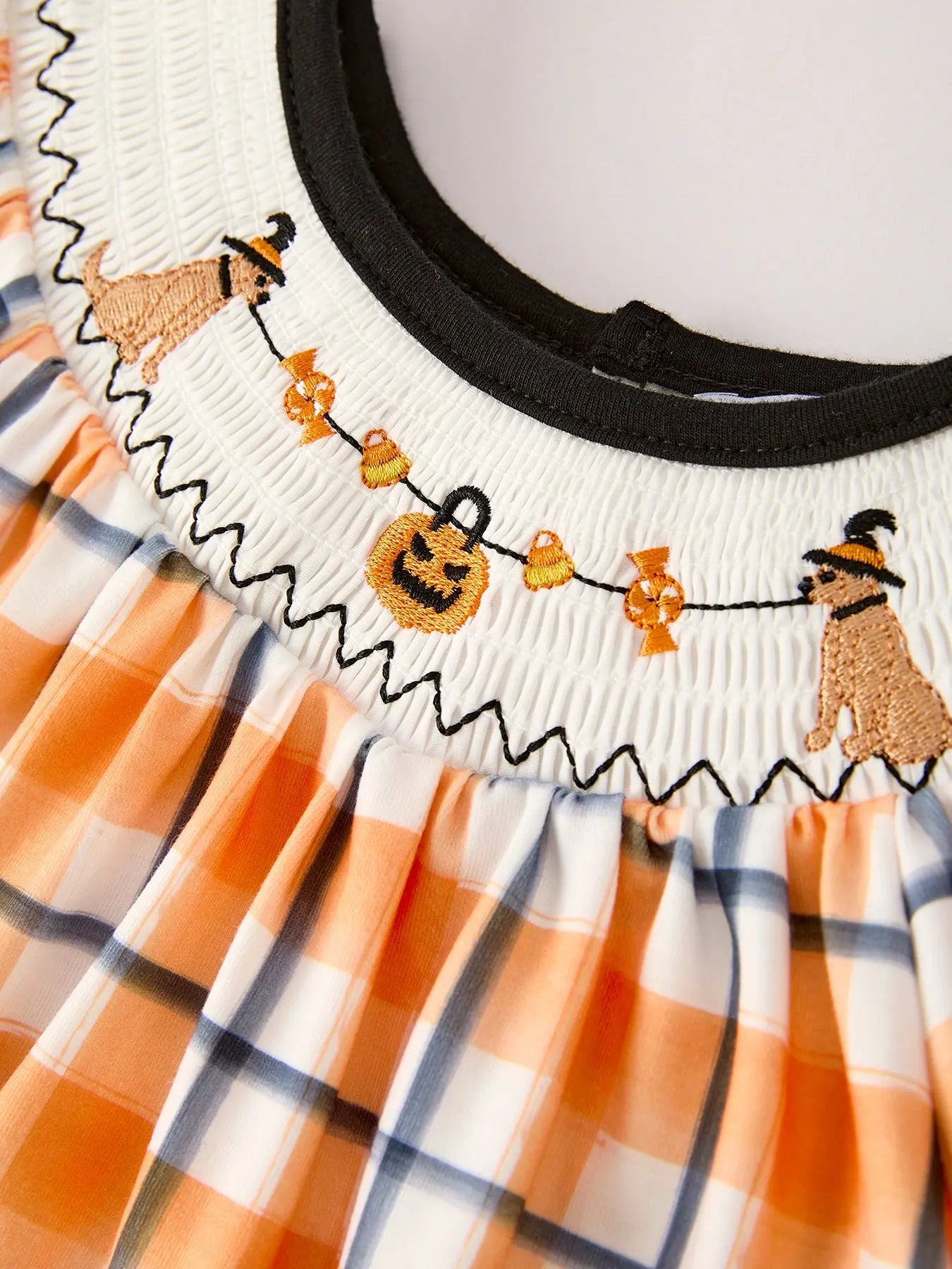 Fall Halloween Orange Embroidery Smocking Girls Dress Rylee Faith Designs