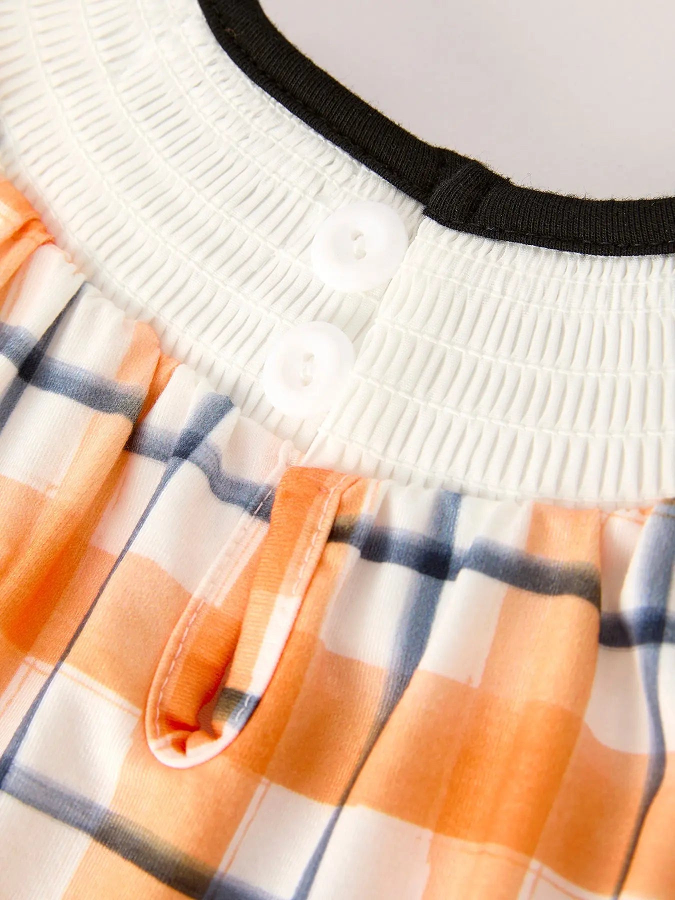 Fall Halloween Orange Embroidery Smocking Plaid Bow Baby Girls Romper Rylee Faith Designs