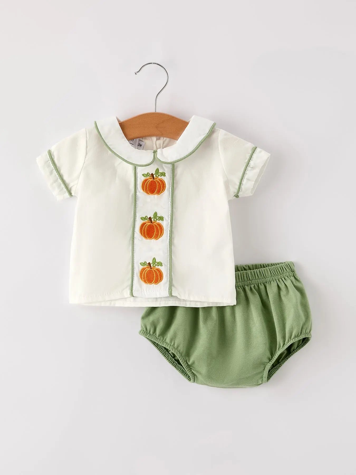 Fall Halloween and Thanksgiving Applique Plaid Boys Bloomers Romper Set Rylee Faith Designs