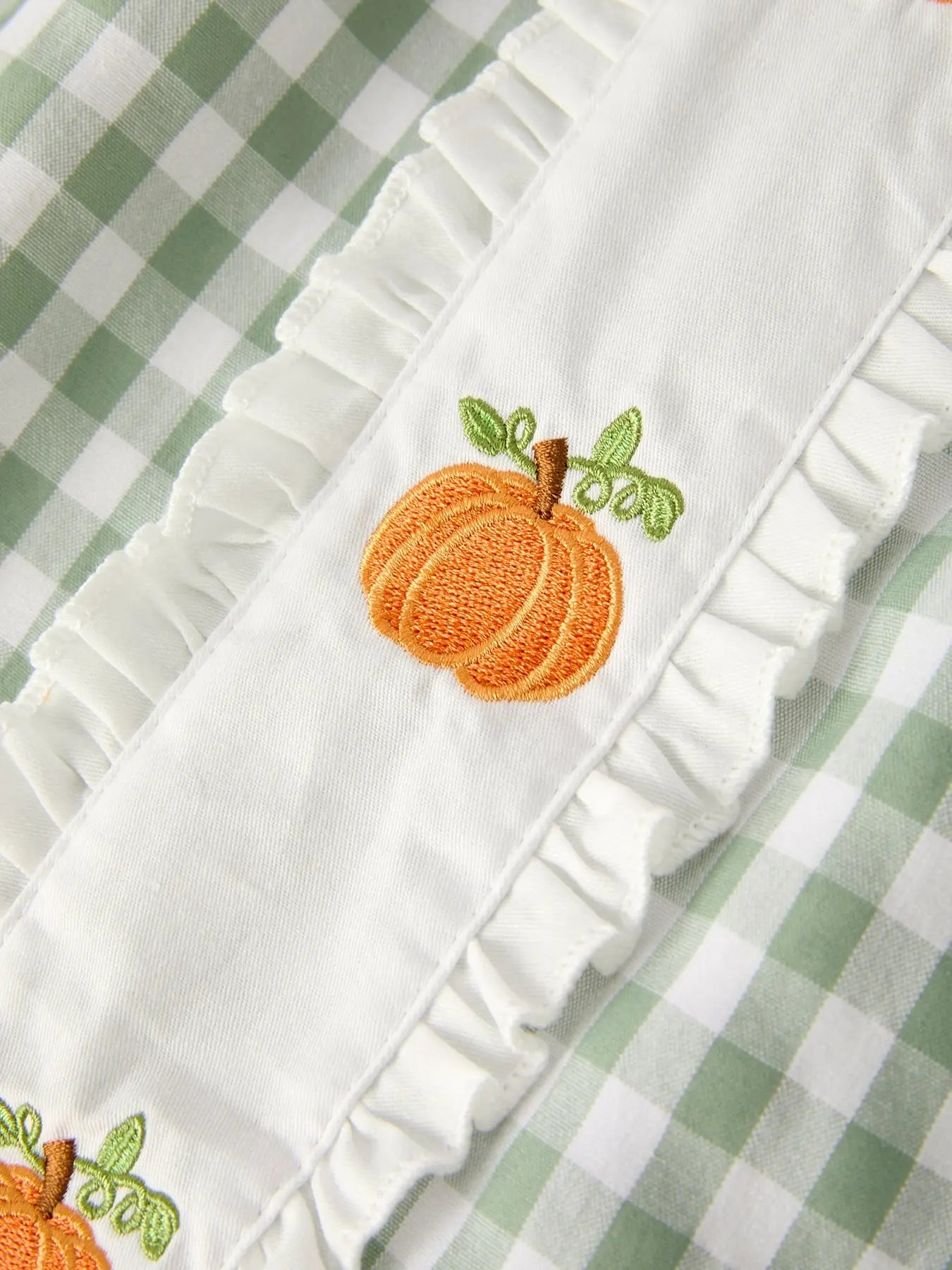 Fall Halloween And Thanksgiving Pumpkin Applique Plaid Green Girls Dress Rylee Faith Designs