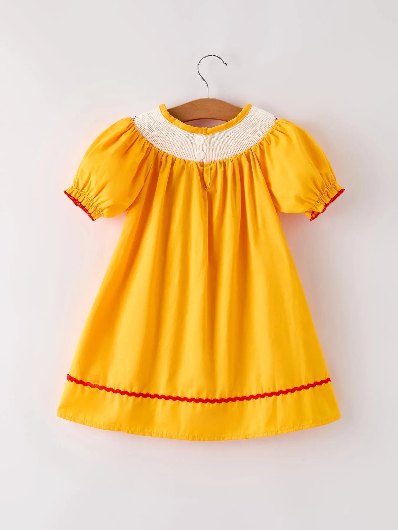Fall Halloween and Thanksgiving Turkey Embroidered Yellow Girls Dress Rylee Faith Designs