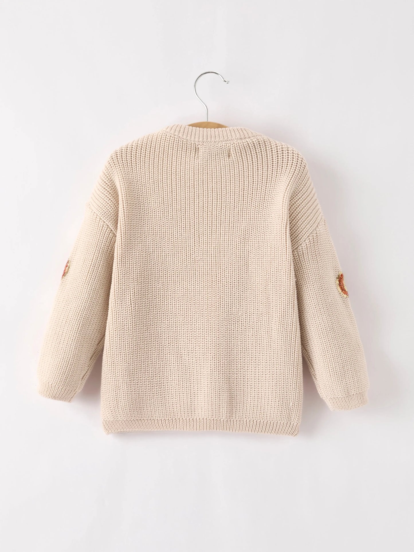 Thanksgiving Halloween Pumpkin Sequin Sweater Beige Perfect for Fall Rylee Faith Designs