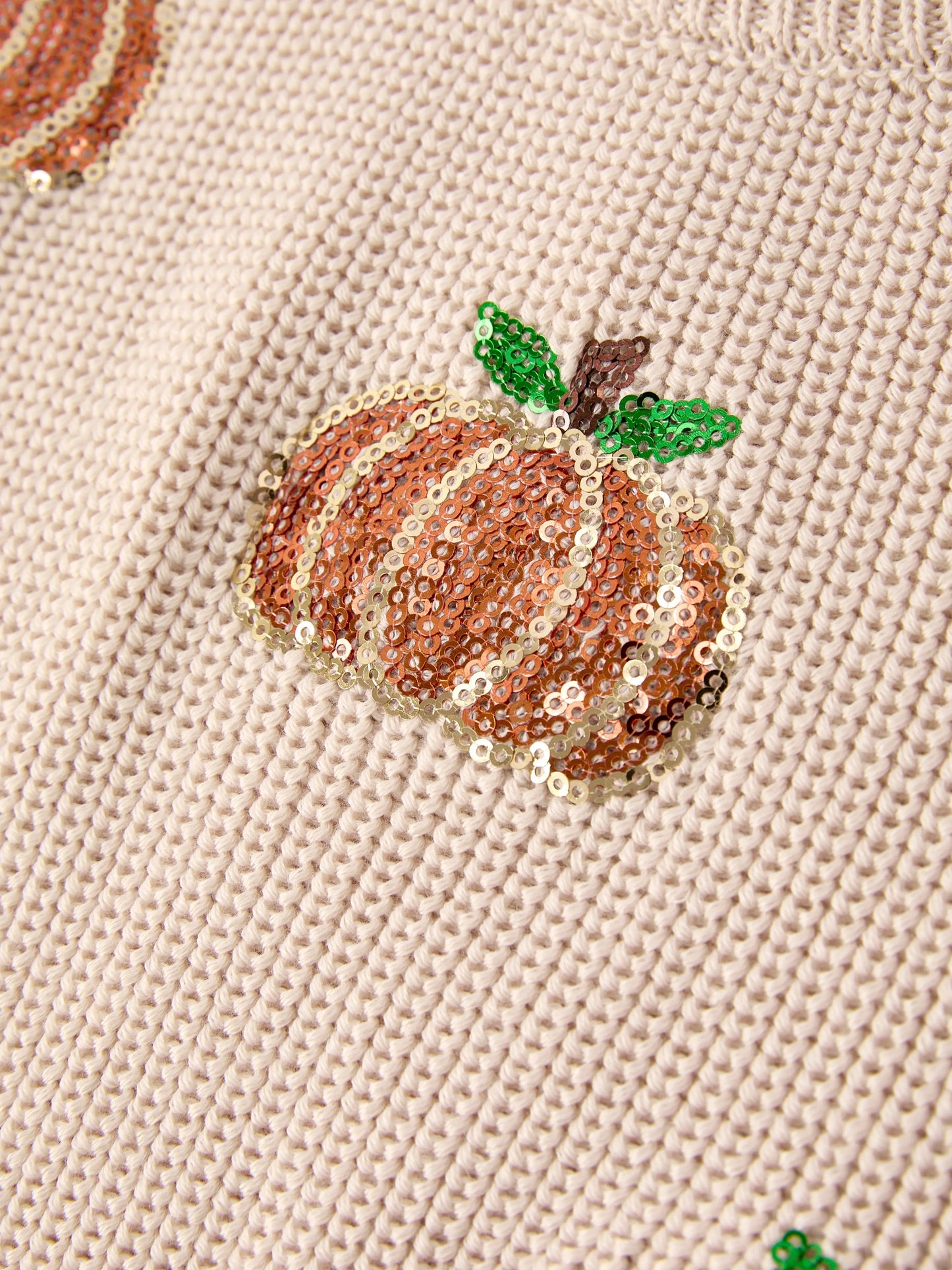 Thanksgiving Halloween Pumpkin Sequin Sweater Beige Perfect for Fall Rylee Faith Designs