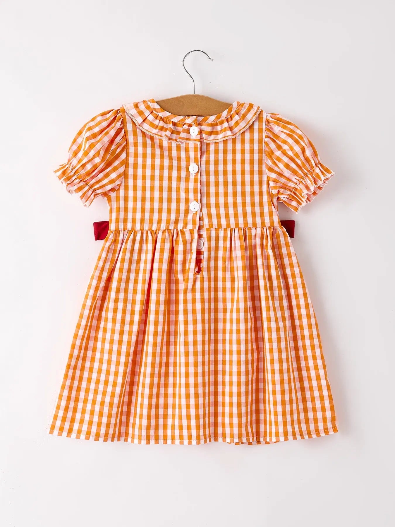 Fall Embroidered Dress For Girls Orange Checkered With Halloween Details Rylee Faith Designs