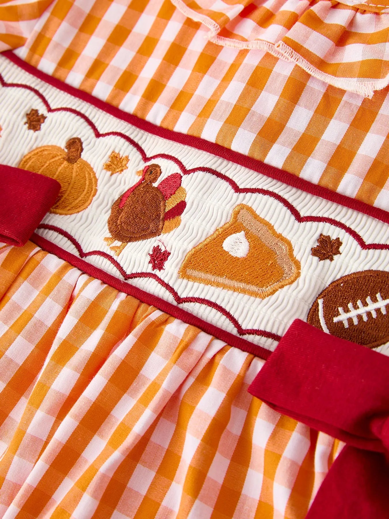 Fall Embroidered Dress For Girls Orange Checkered With Halloween Details Rylee Faith Designs