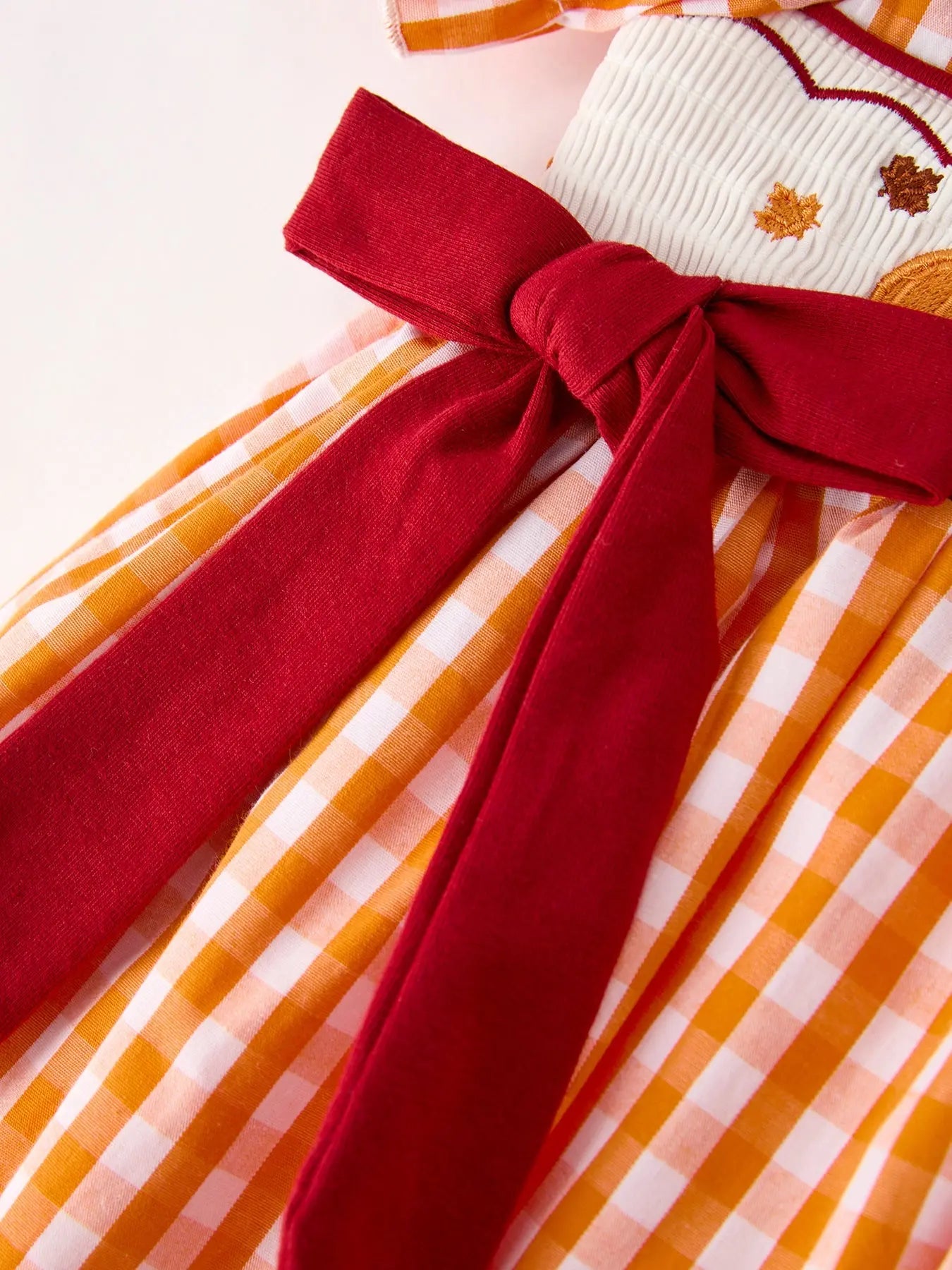 Fall Embroidered Dress For Girls Orange Checkered With Halloween Details Rylee Faith Designs