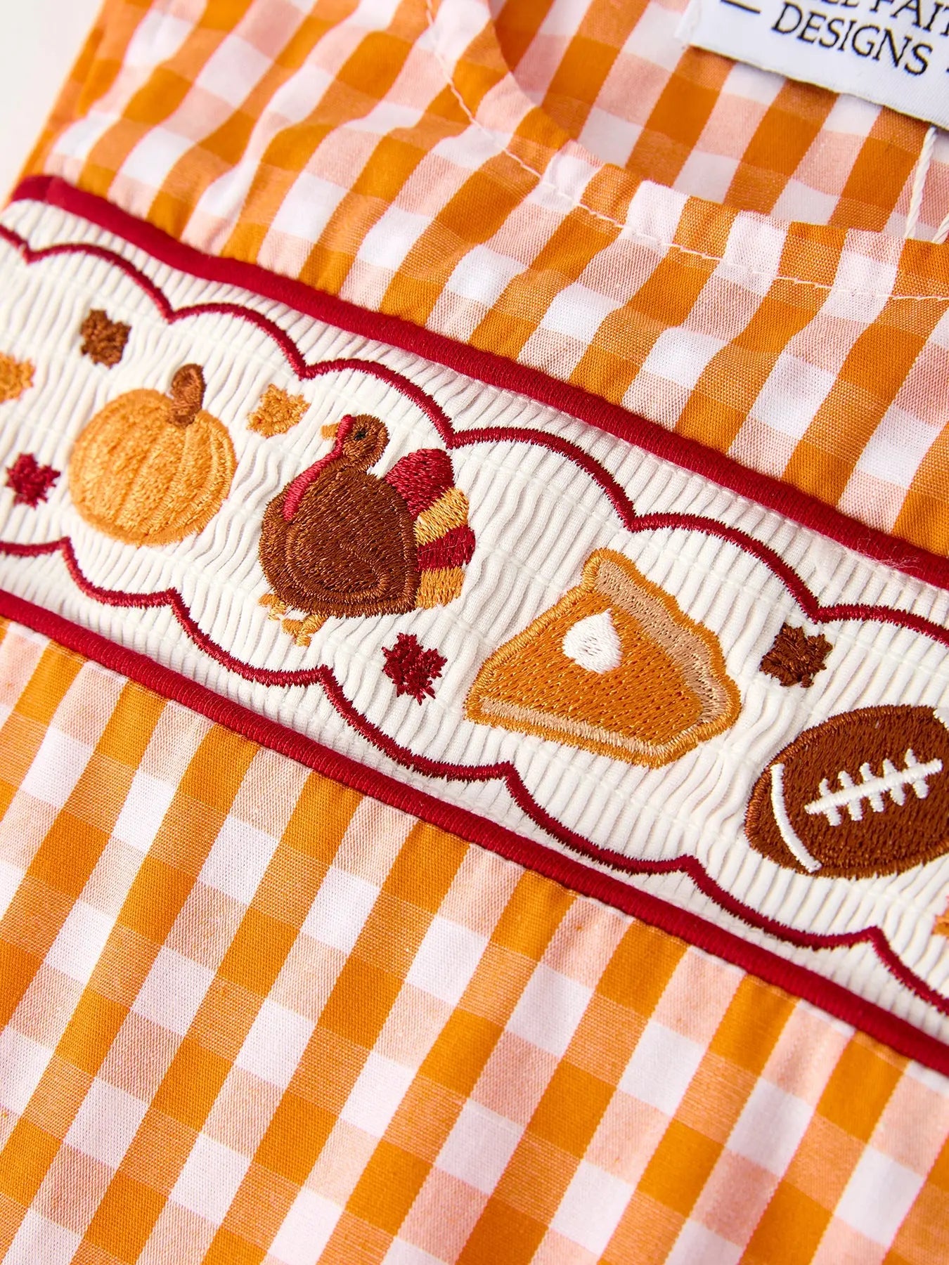 Fall Embroidered Romper for Baby Boys Orange Checkered with Halloween Details Rylee Faith Designs