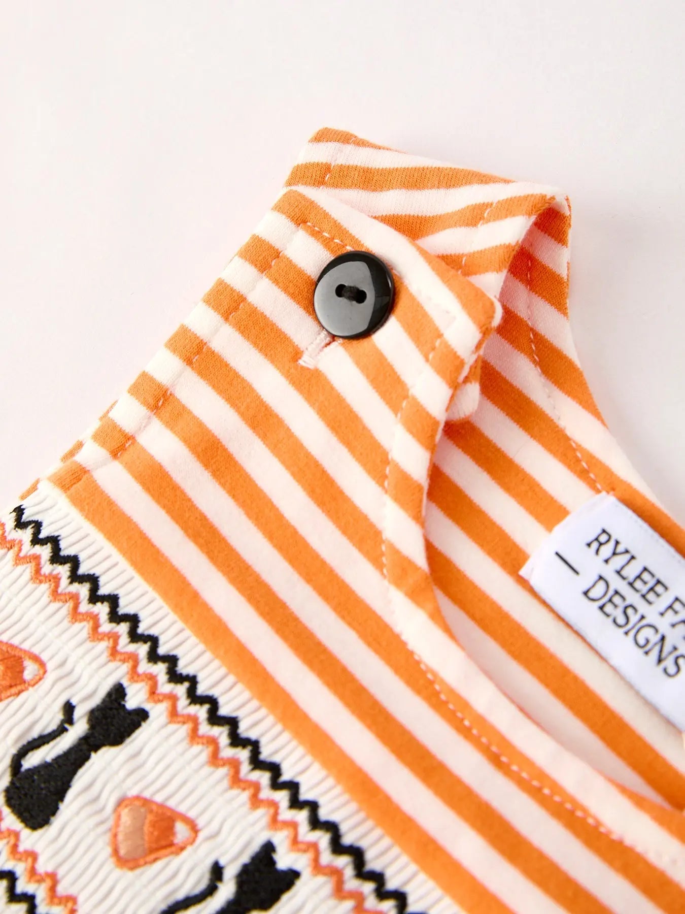 Halloween Striped Baby Boys Romper with Cat Smocking Embroidery Perfect for Fall Rylee Faith Designs