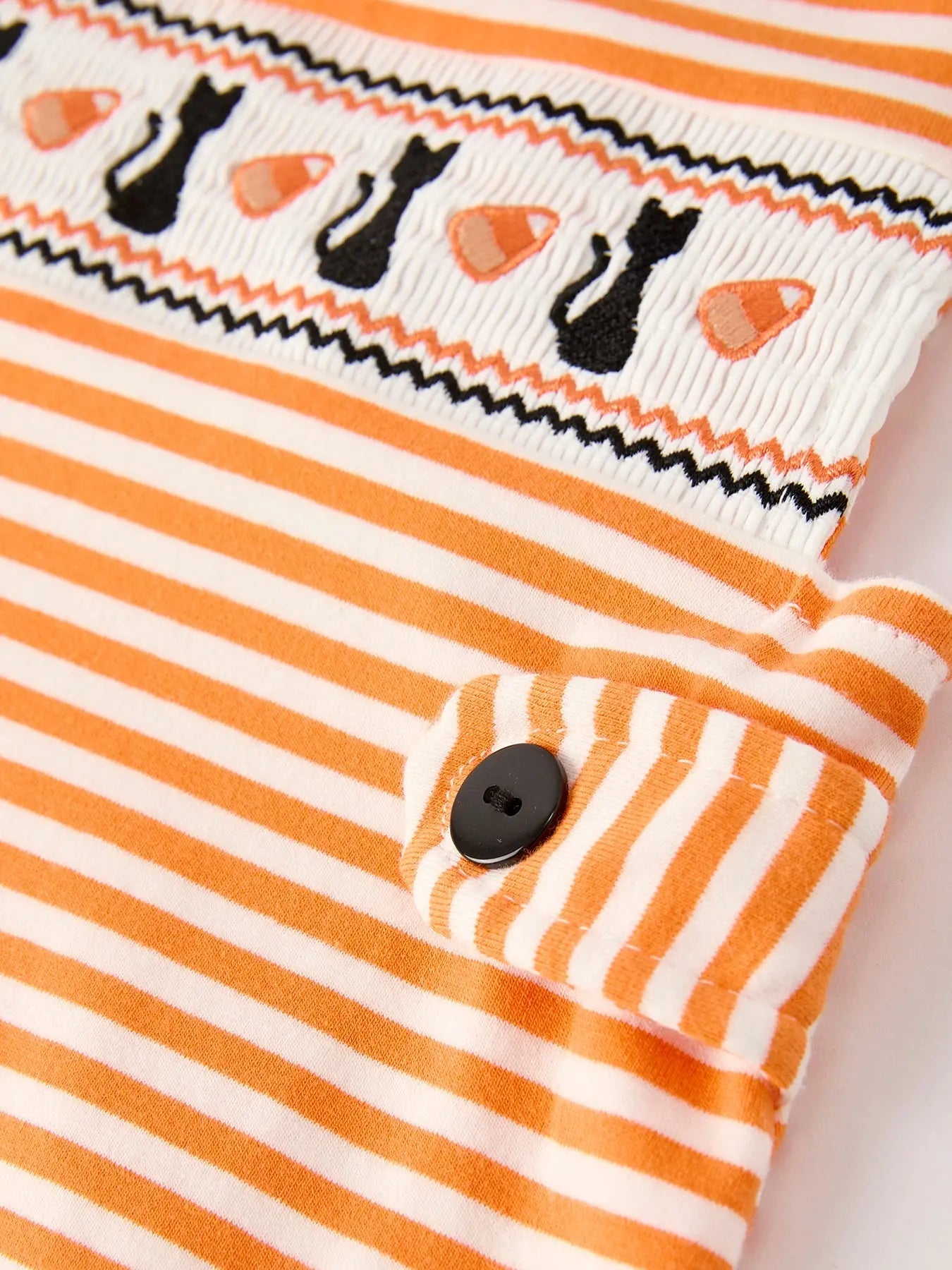 Halloween Striped Baby Boys Romper with Cat Smocking Embroidery Perfect for Fall Rylee Faith Designs