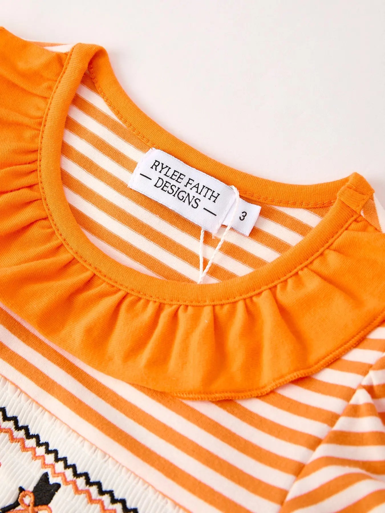 Halloween Striped Dress with Cat Smocking Embroidery Perfect for Fall Rylee Faith Designs